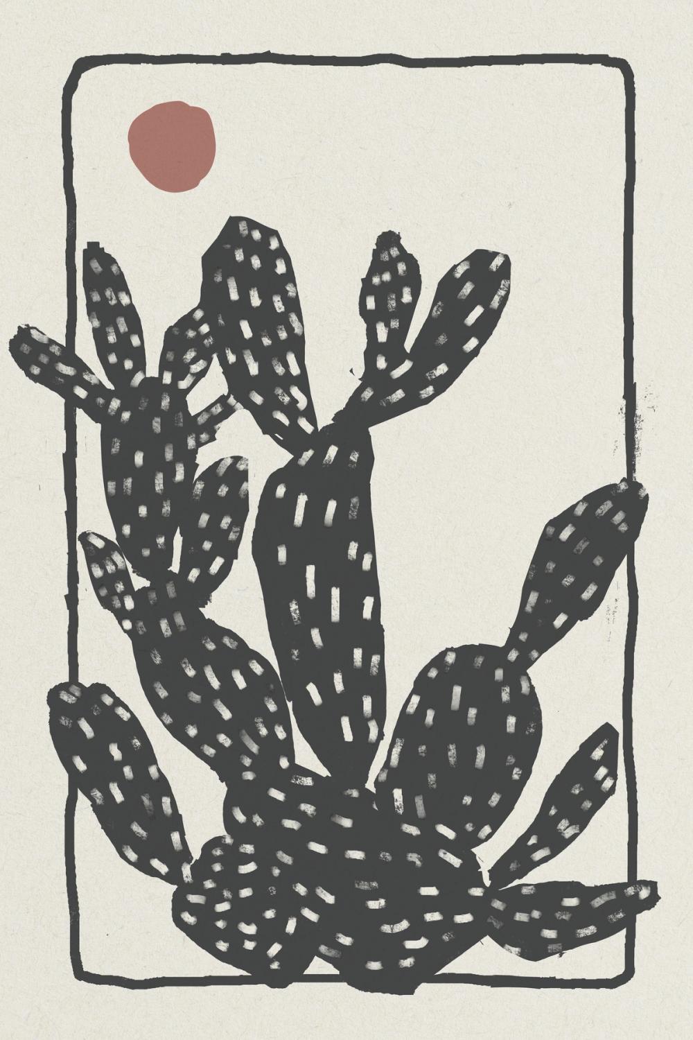 Woodcut Cactus I