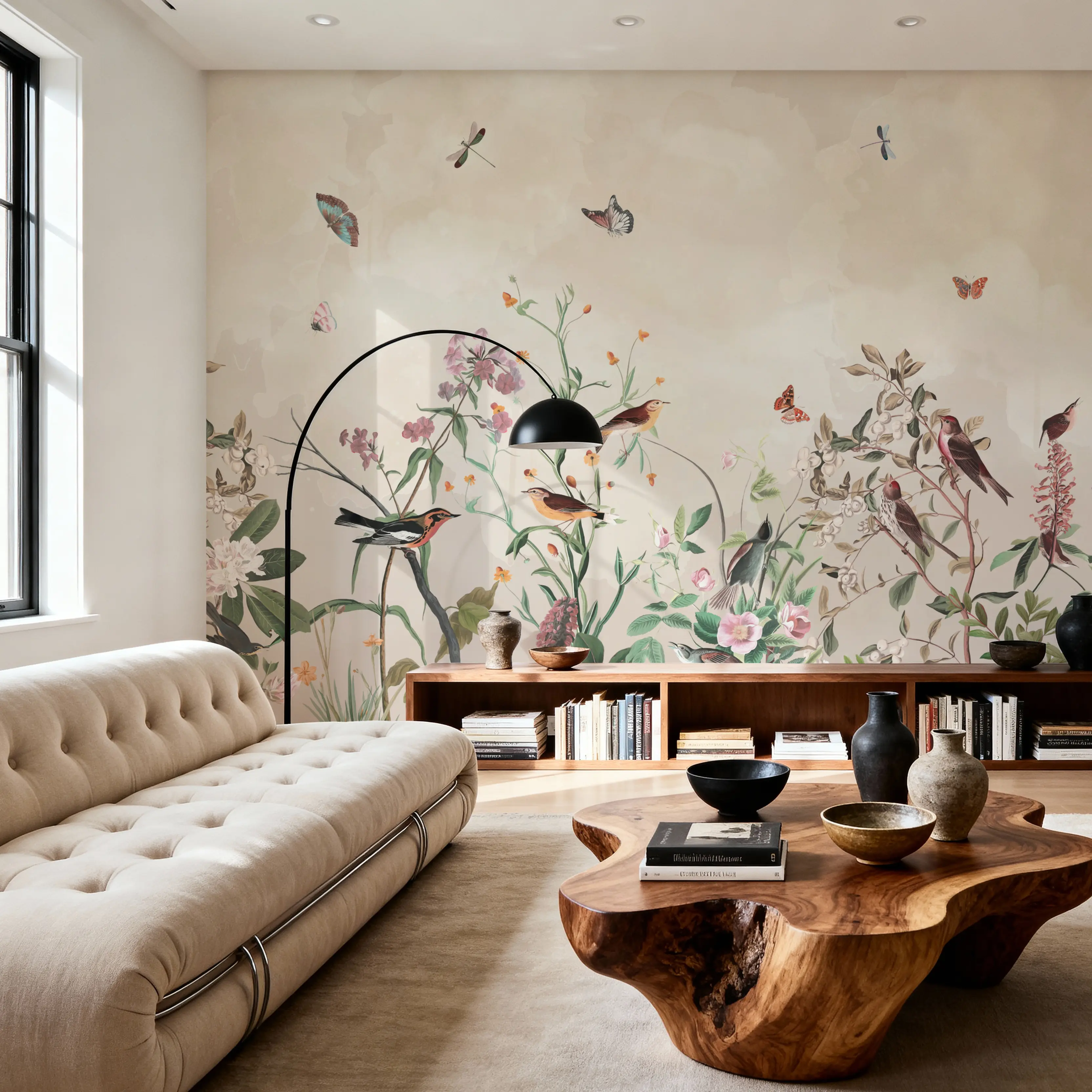 Fotobehang - Take me to the Garden - Vogels Natuur Mural - Wit - Kantoorruimtes - Wallism Nederland - Zelfklevend of Vliesbehang