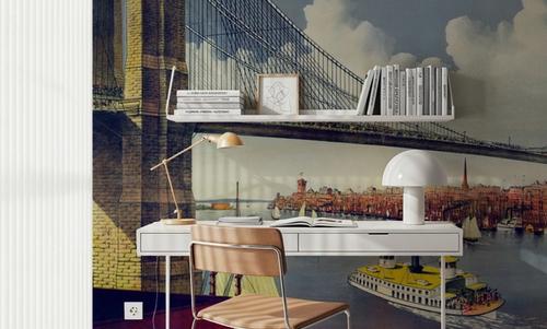 Vintage Illustration of East River Bridge, New York