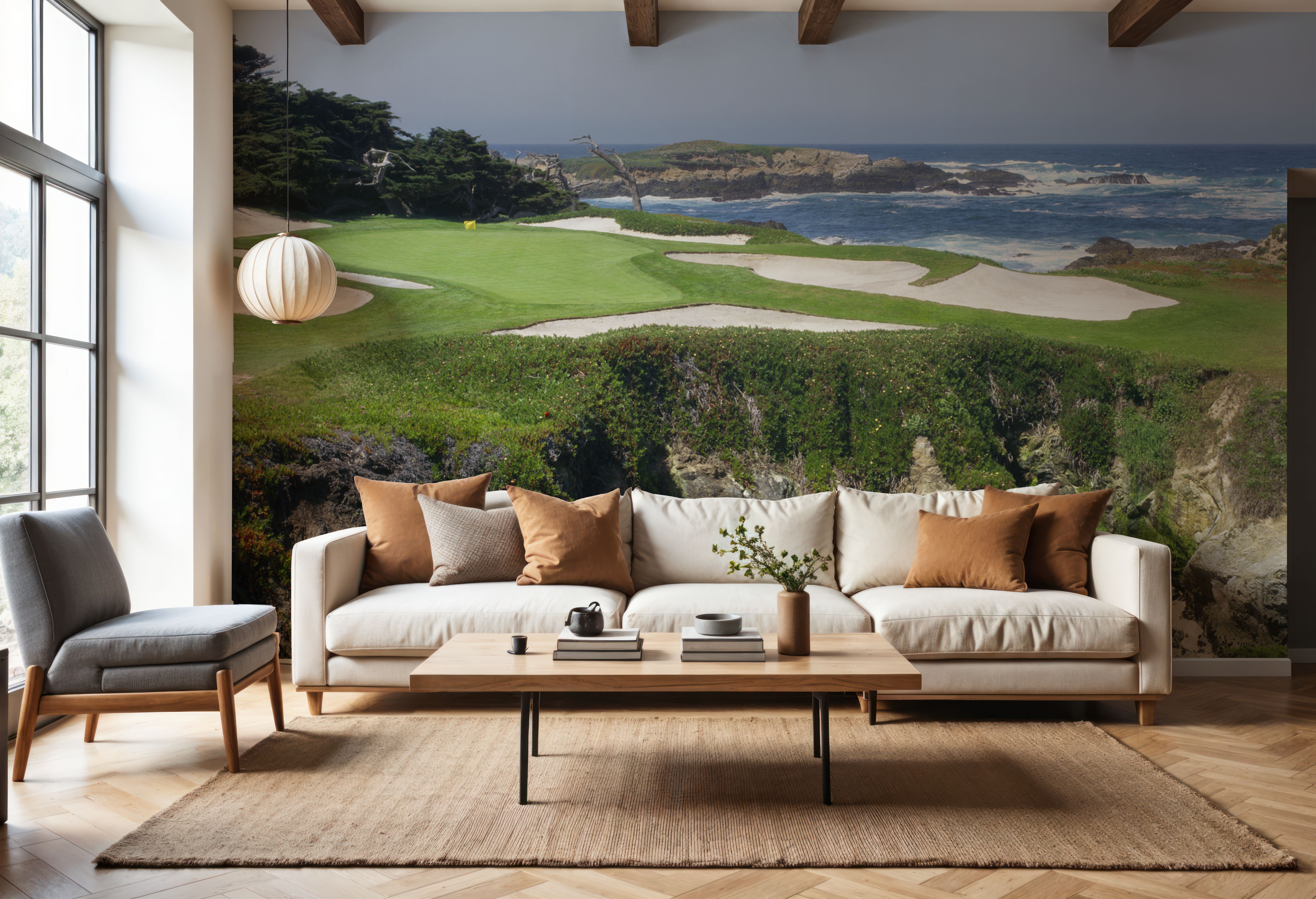 Wall Mural - Coastal Links - Coastal Sports mural wallpaper - Green - Offices - Wallism US - Premium, Textured or Peel & Stick