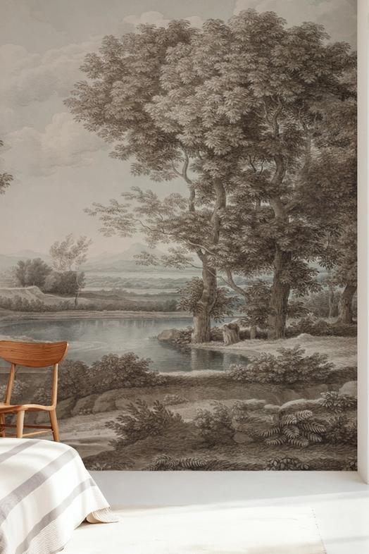 Riverbank Oak Landscape, Vintage