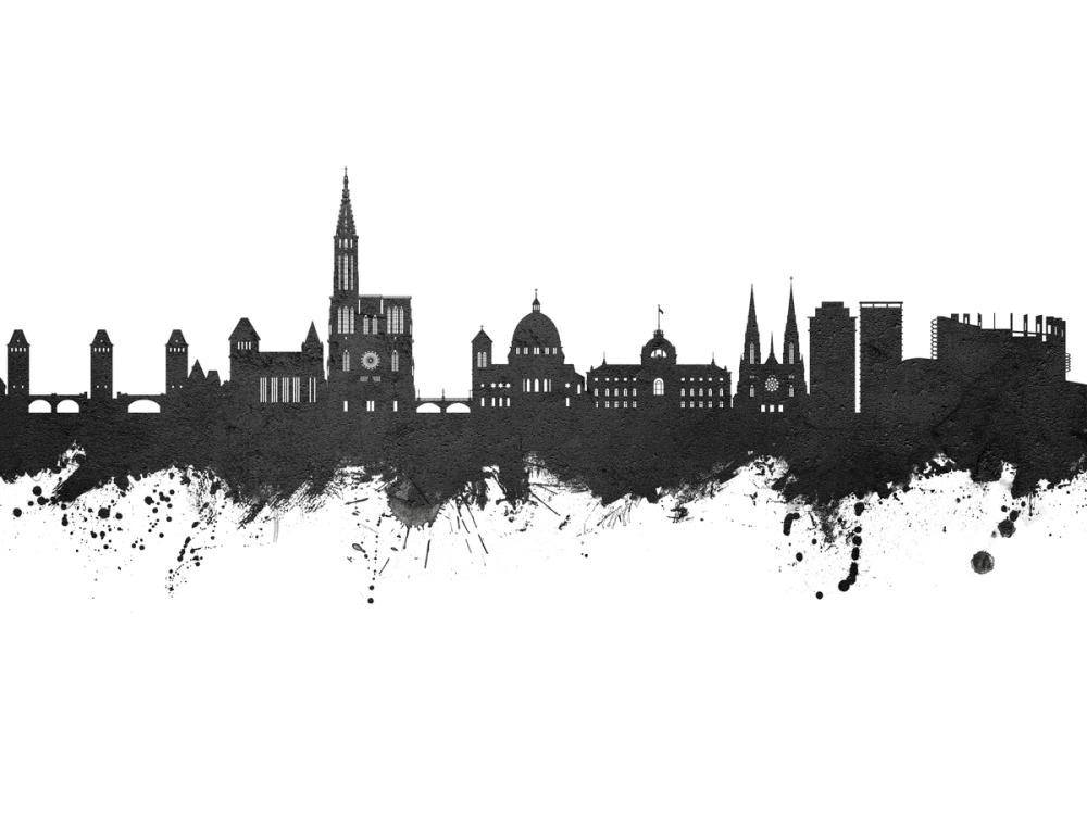 Strasbourg France Skyline Black & White