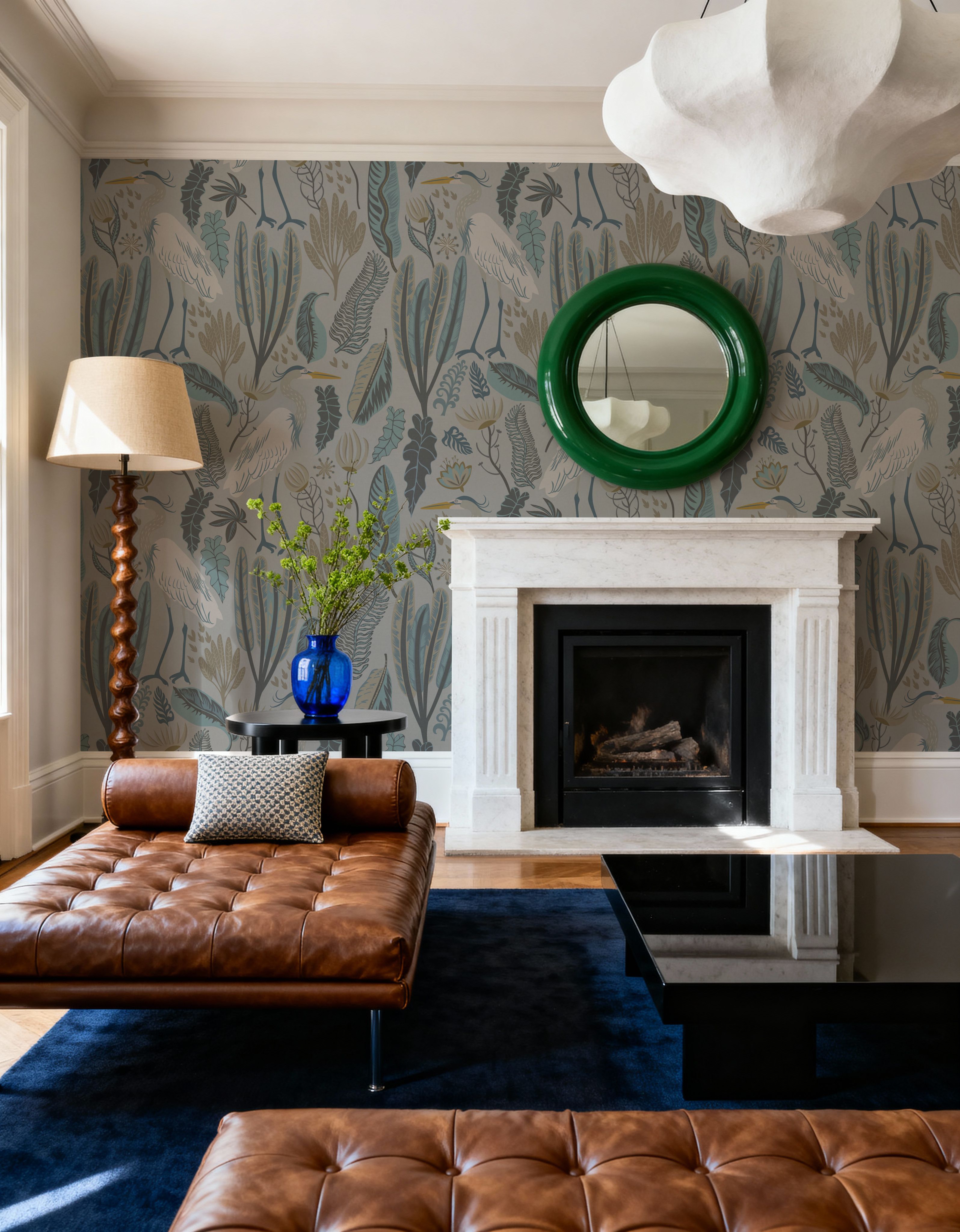 Heron & Plants Moody Beige, Papier peint