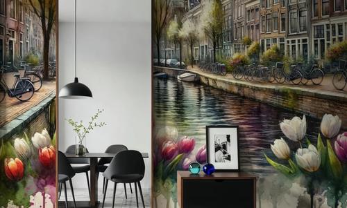 Watercolor Canal Scene Dutch Houses