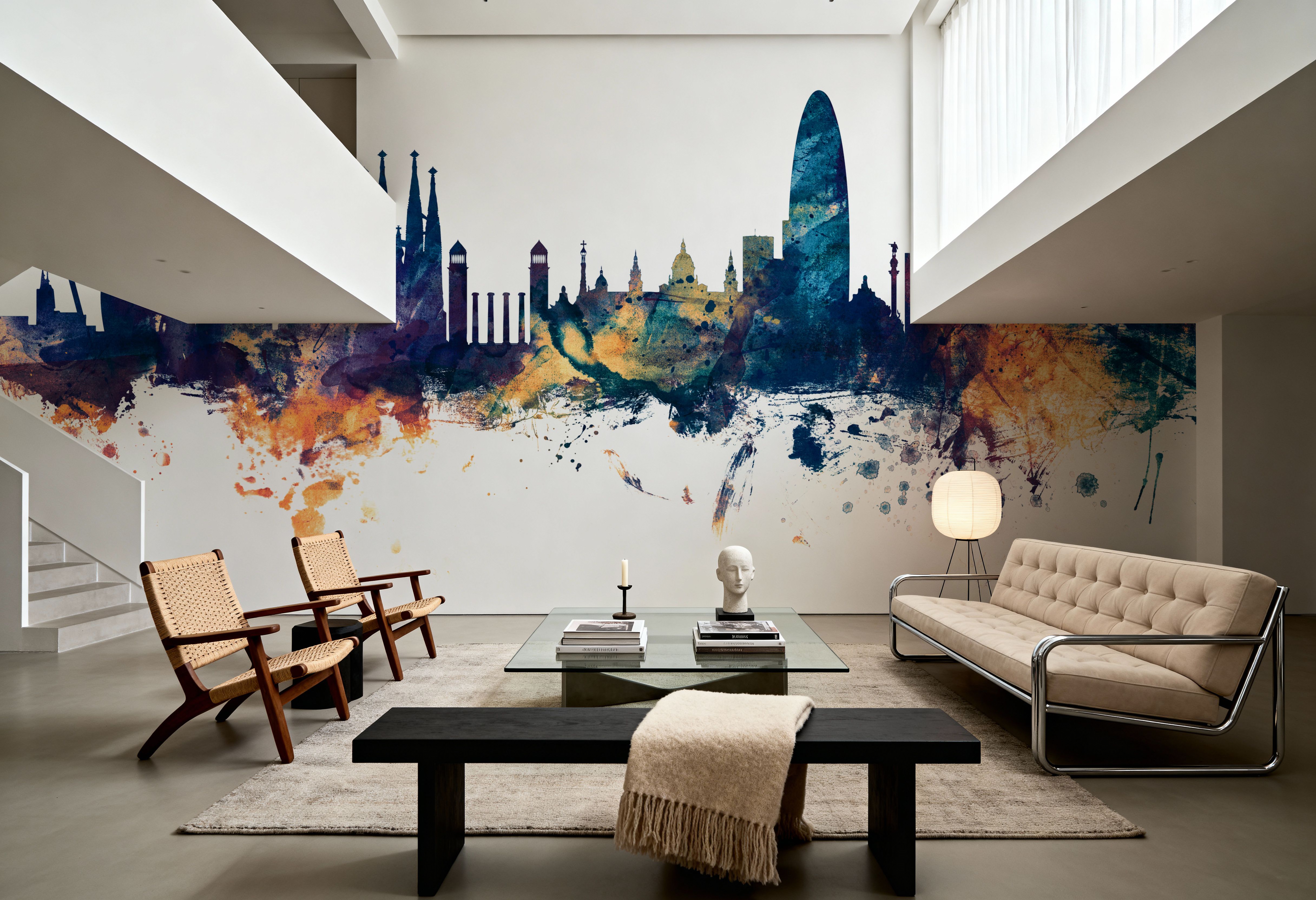 Barcelona Skyline Blue & Bronze