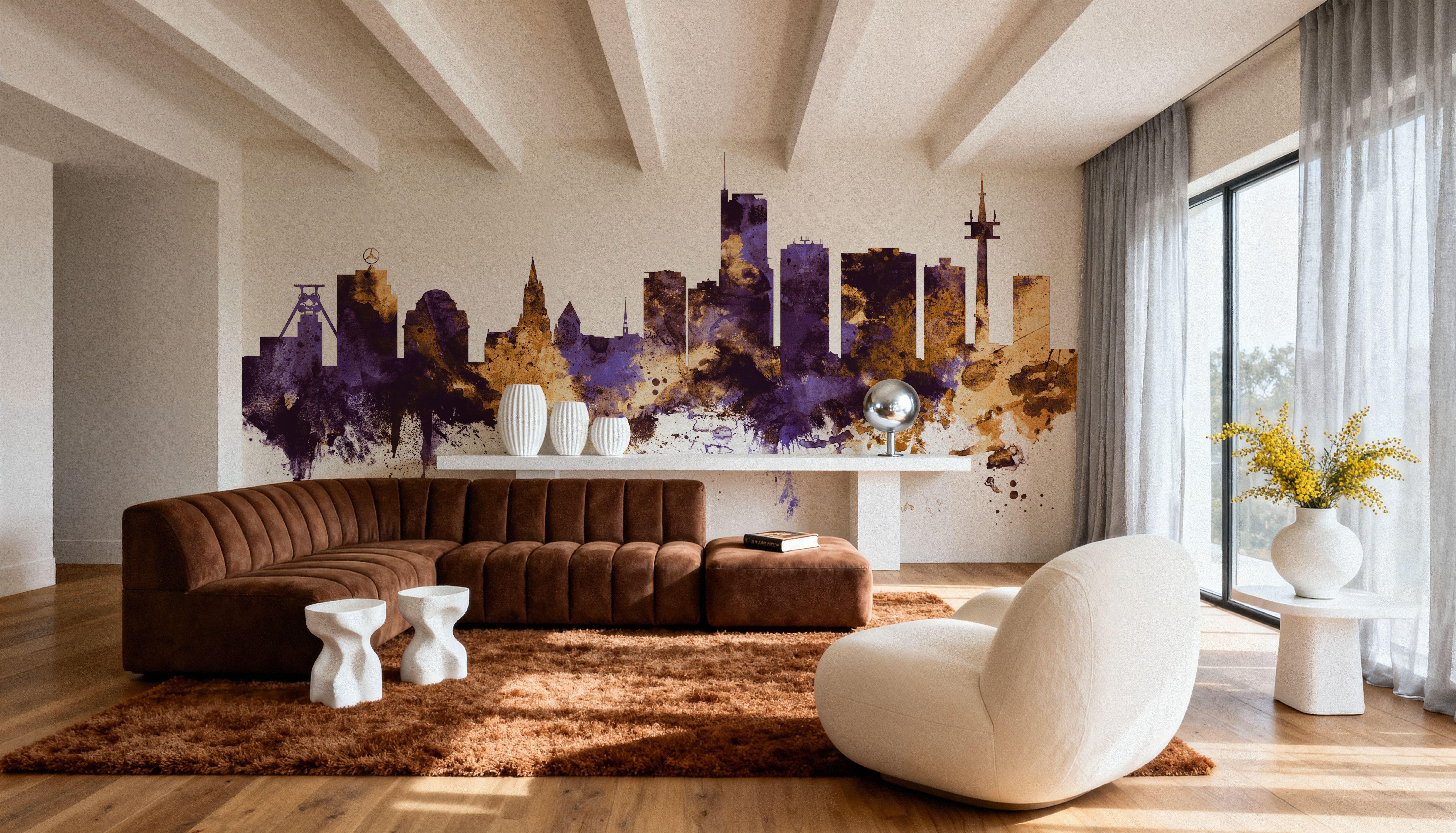 Essen Germany Skyline Purple & Gold