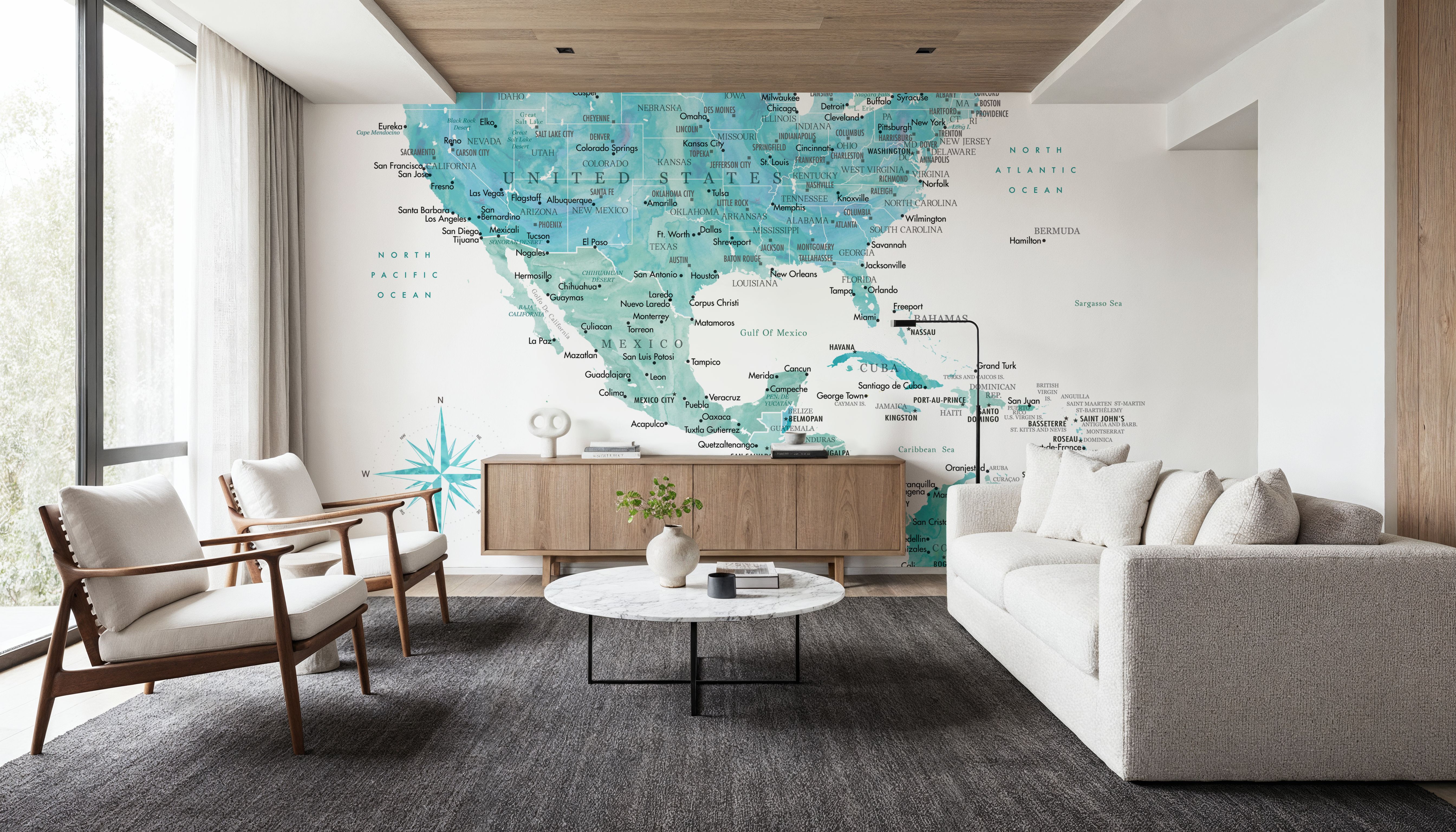 US Mexico Caribbean Map - Aquamar