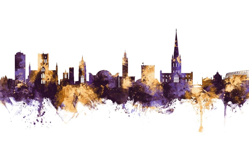Norwich England Skyline Purple & Gold