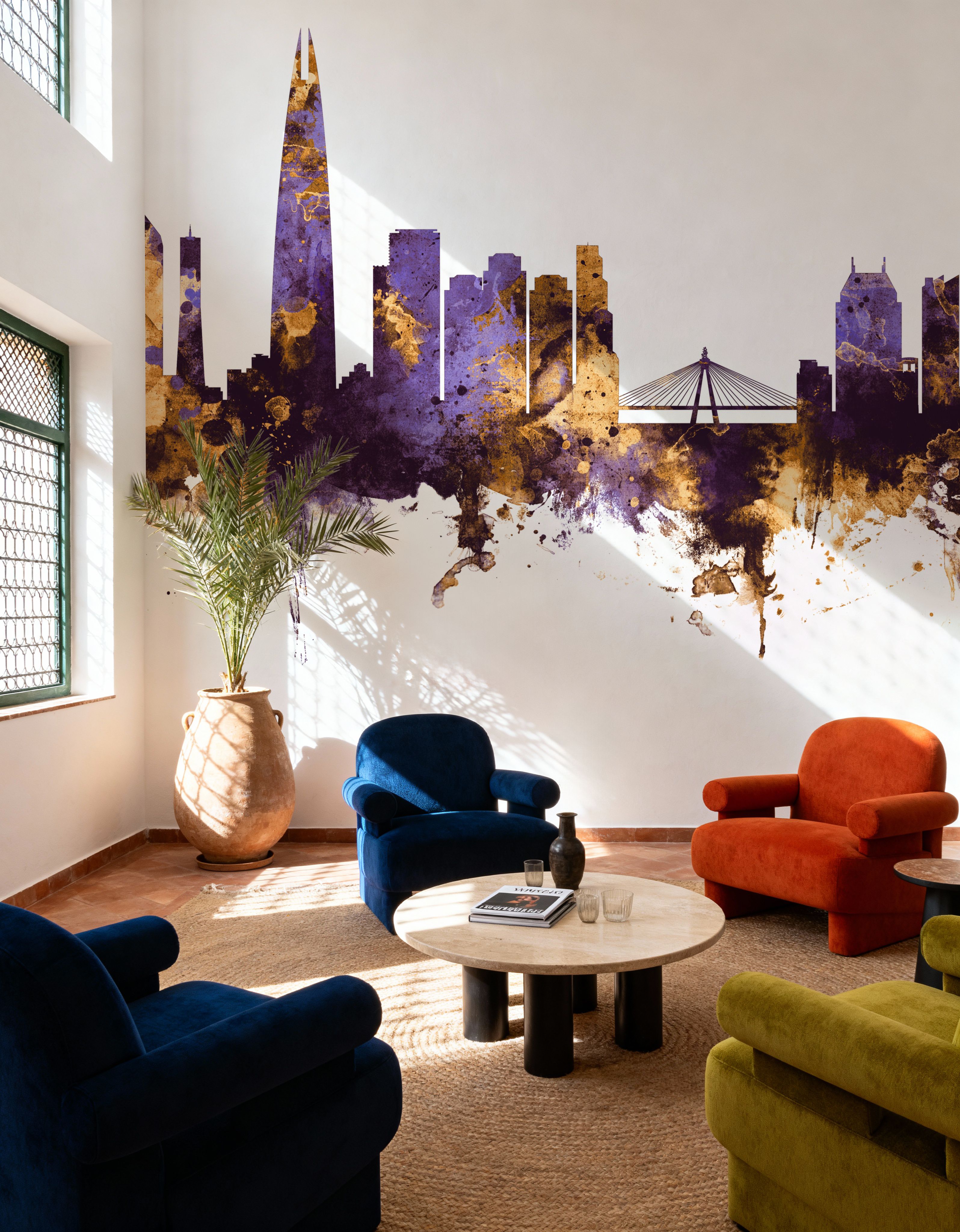 Seoul Skyline Purple & Gold