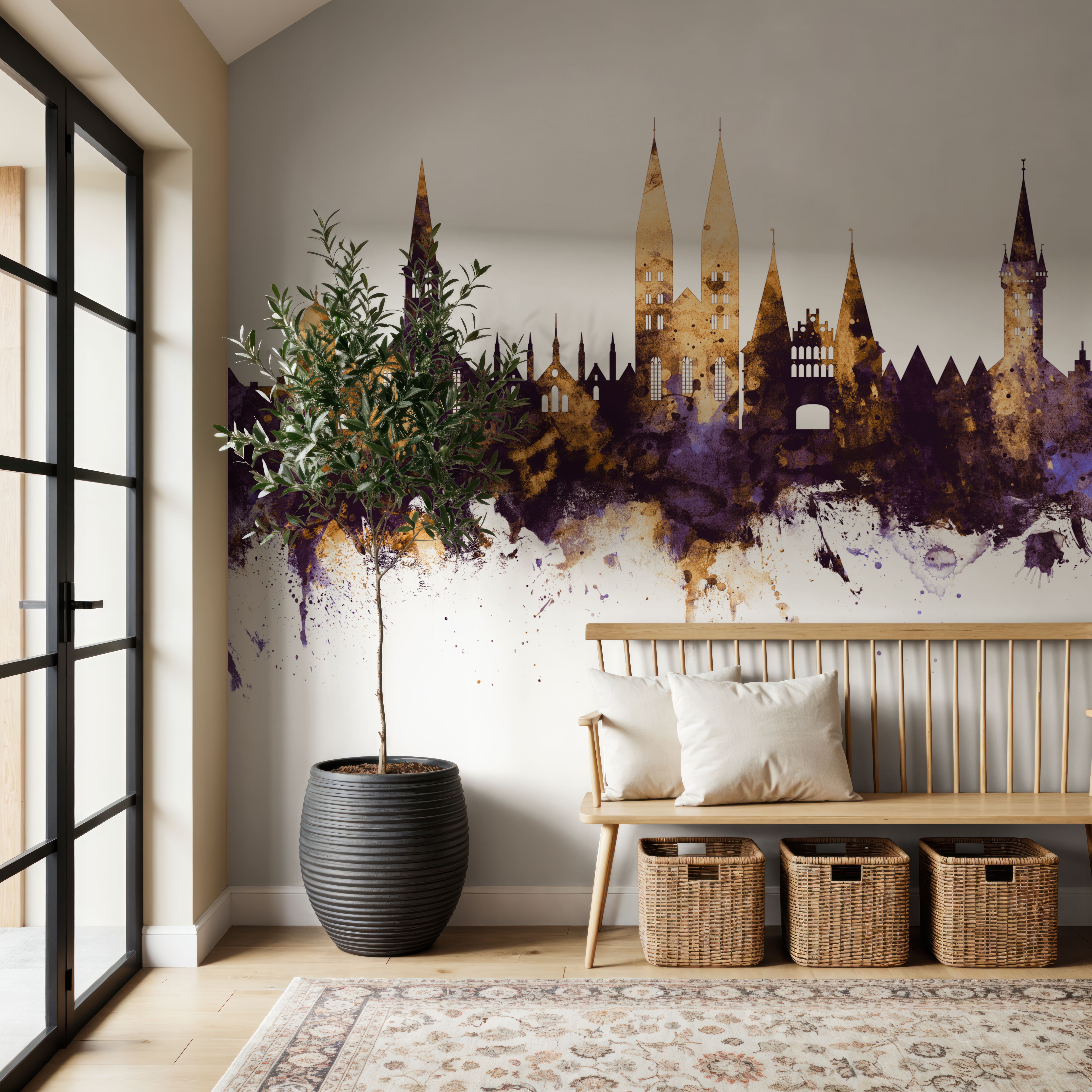 Lubeck Germany Skyline Purple & Gold