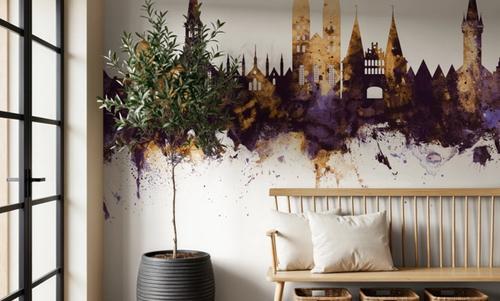 Lubeck Germany Skyline Purple & Gold