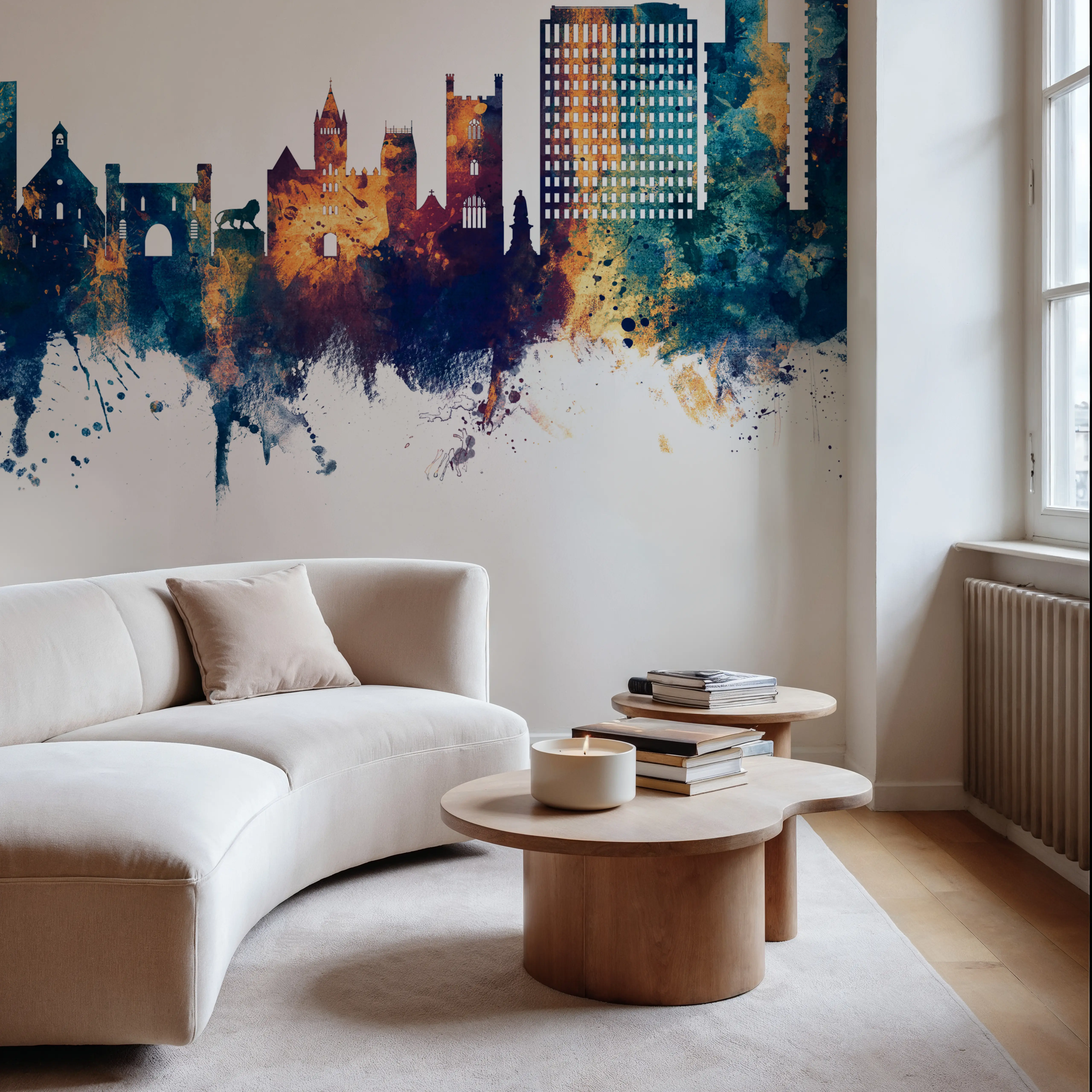Fotobehang - Reading England Skyline Blue & Bronze - Architectuur Hedendaagse Kunst Mural - Slaapkamers - Wallism Nederland