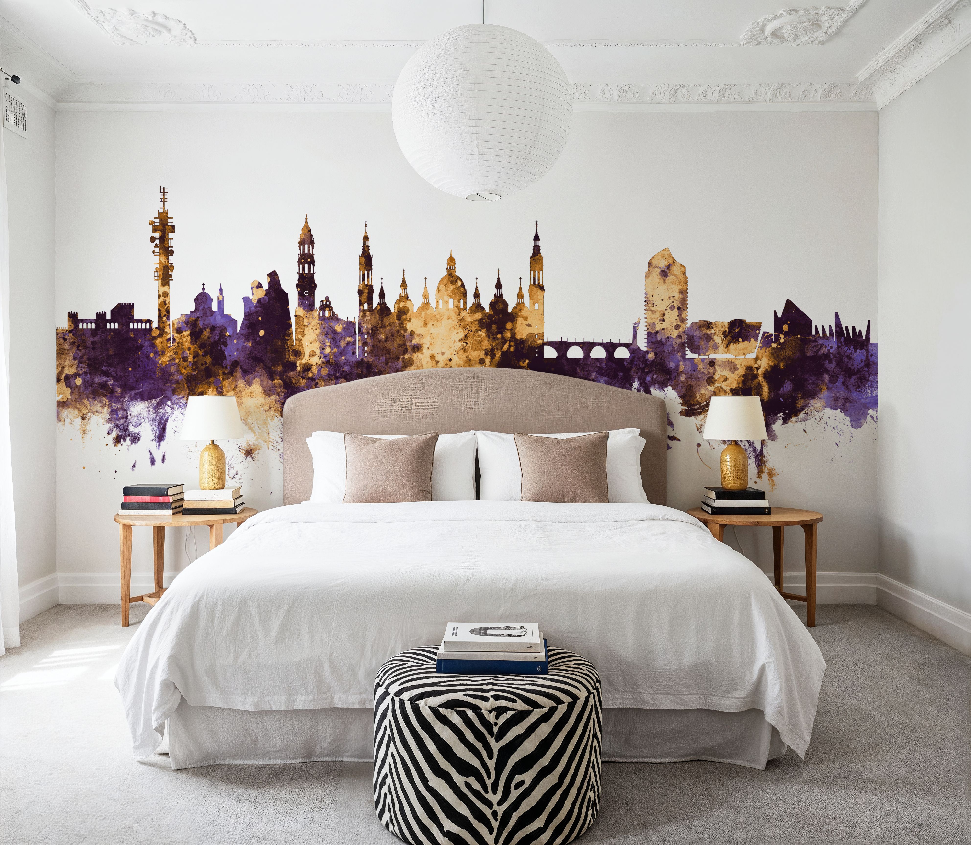 Zaragoza Spain Skyline Purple & Gold