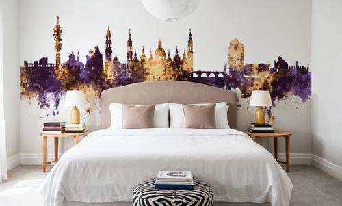 Zaragoza Spain Skyline Purple & Gold