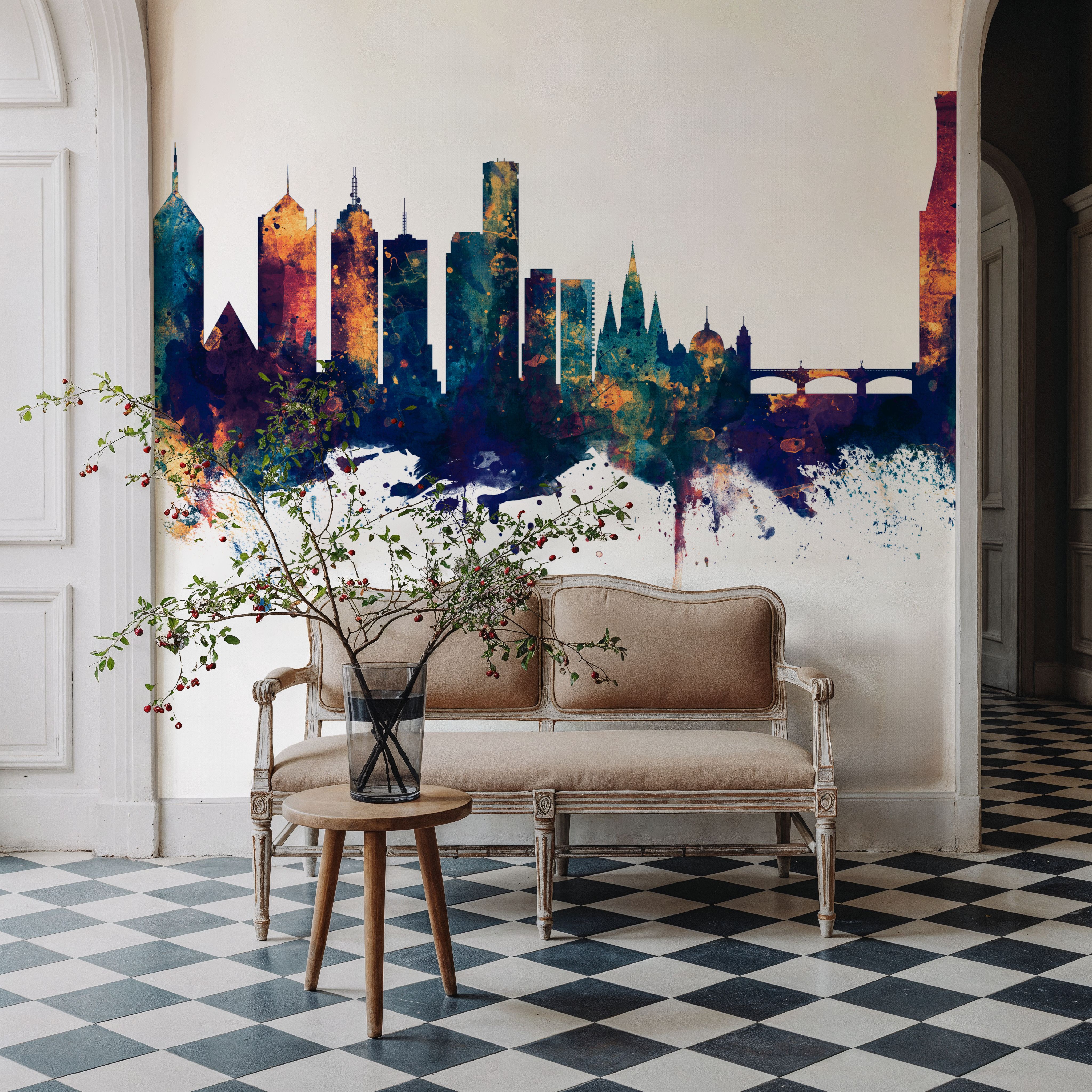 Melbourne Australia Skyline Blue & Bronze