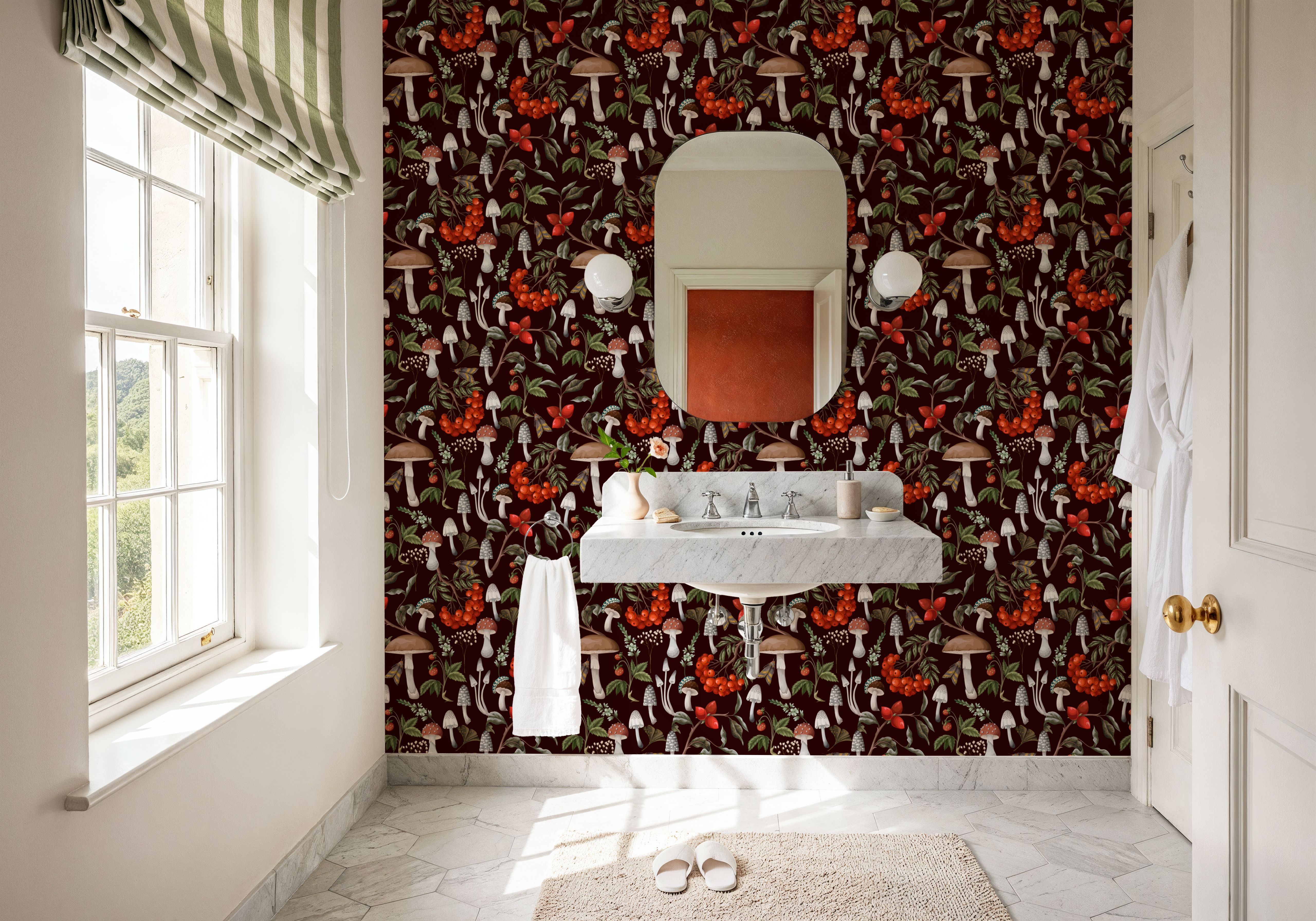 Forest Finds with Berries, Midnight, Wallpaper