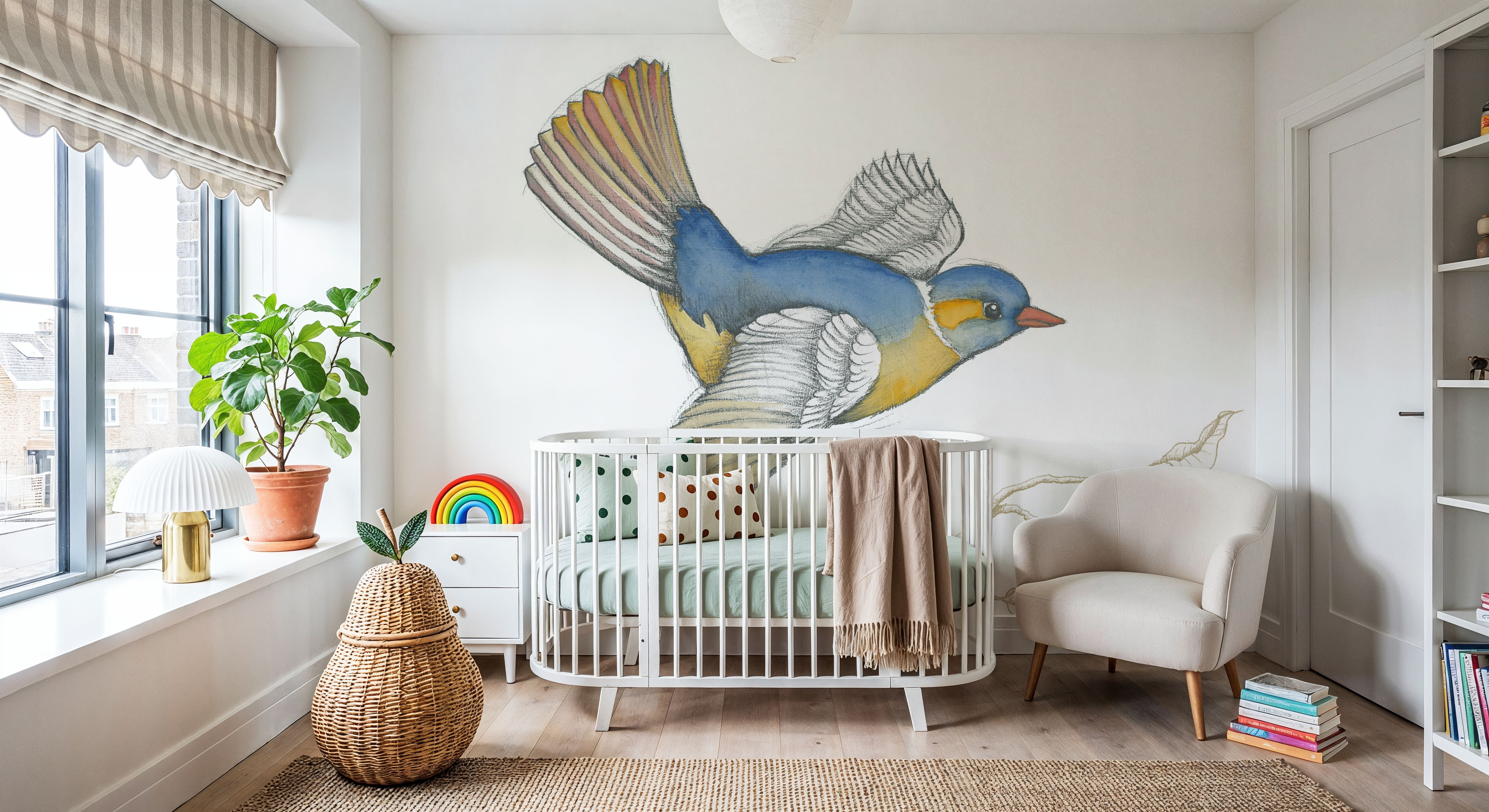 Arts and Crafts Birds III on White, Behang