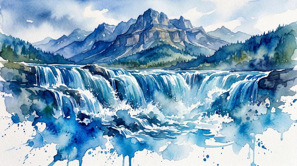 Nordic Waterfall - Watercolor Landscapes Series