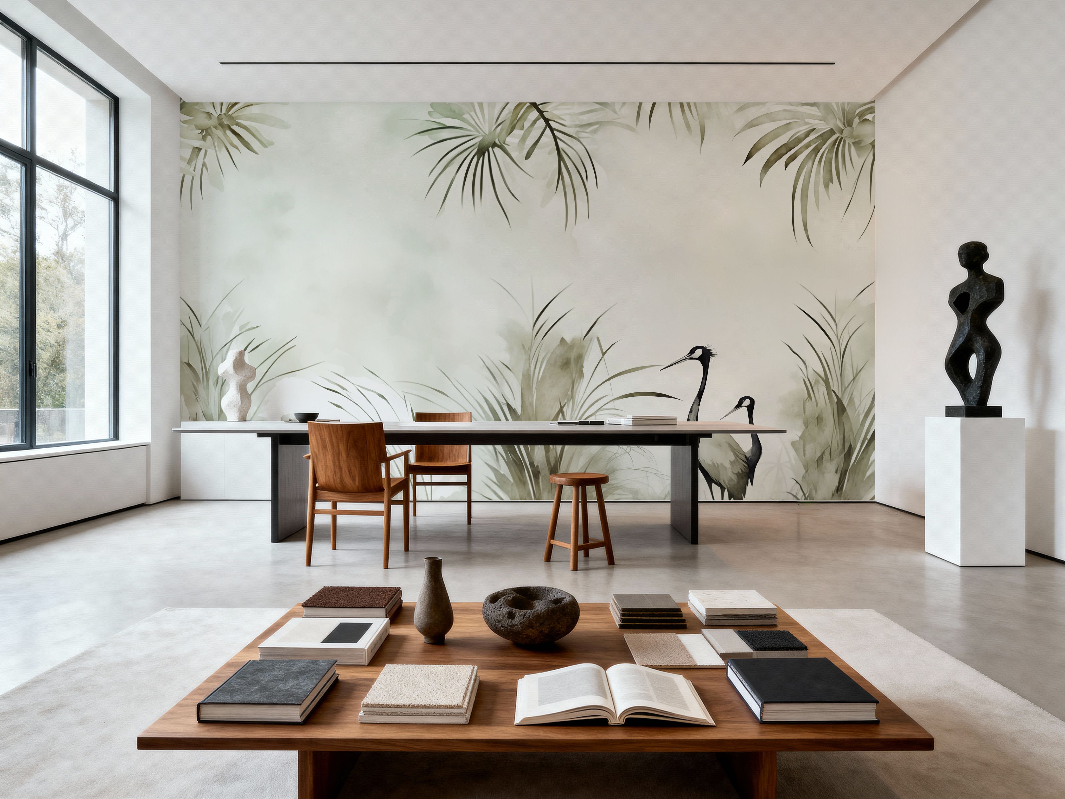 Cranes in a Field Green