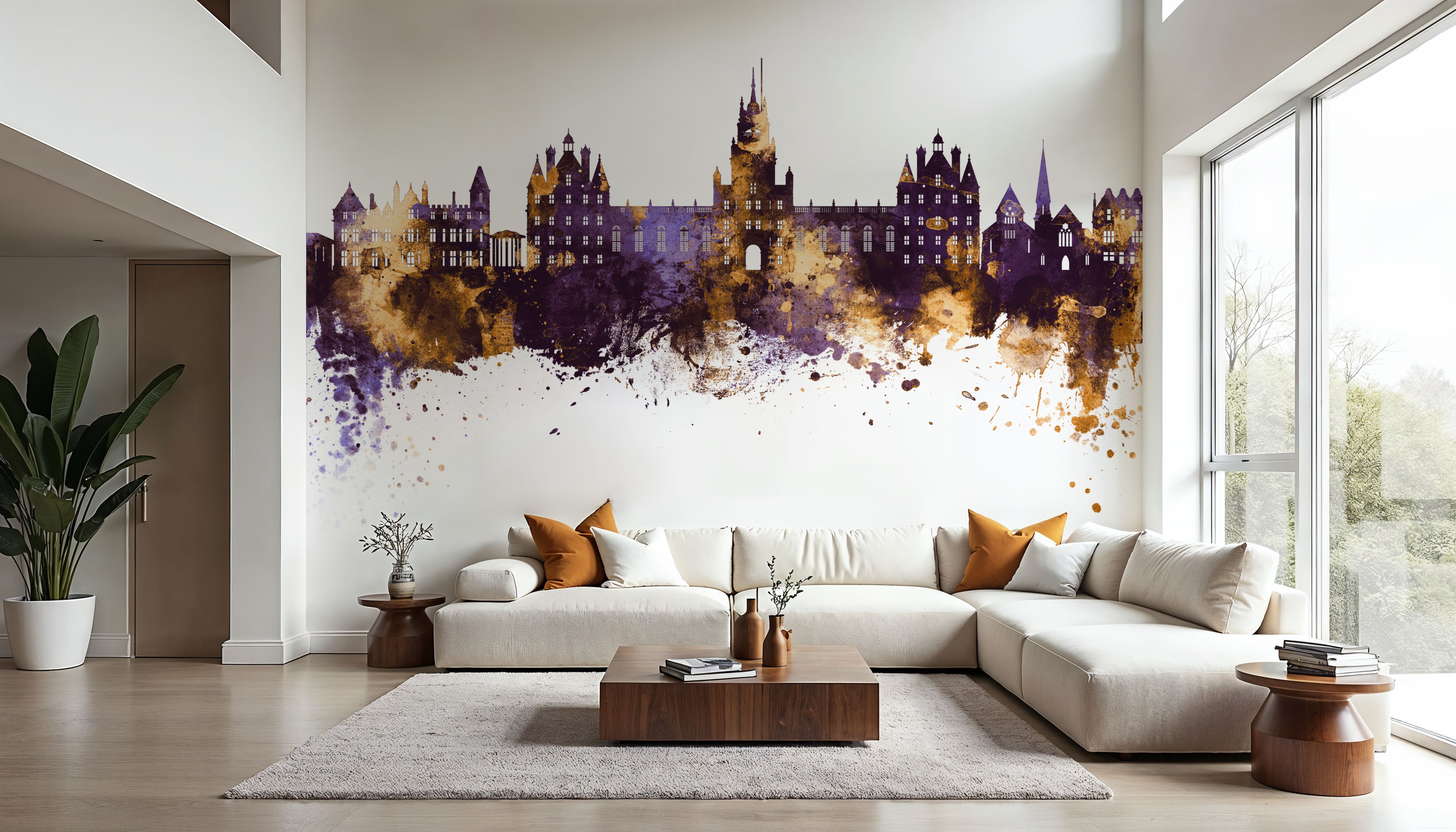 Egham England Skyline Purple & Gold, Wallpaper