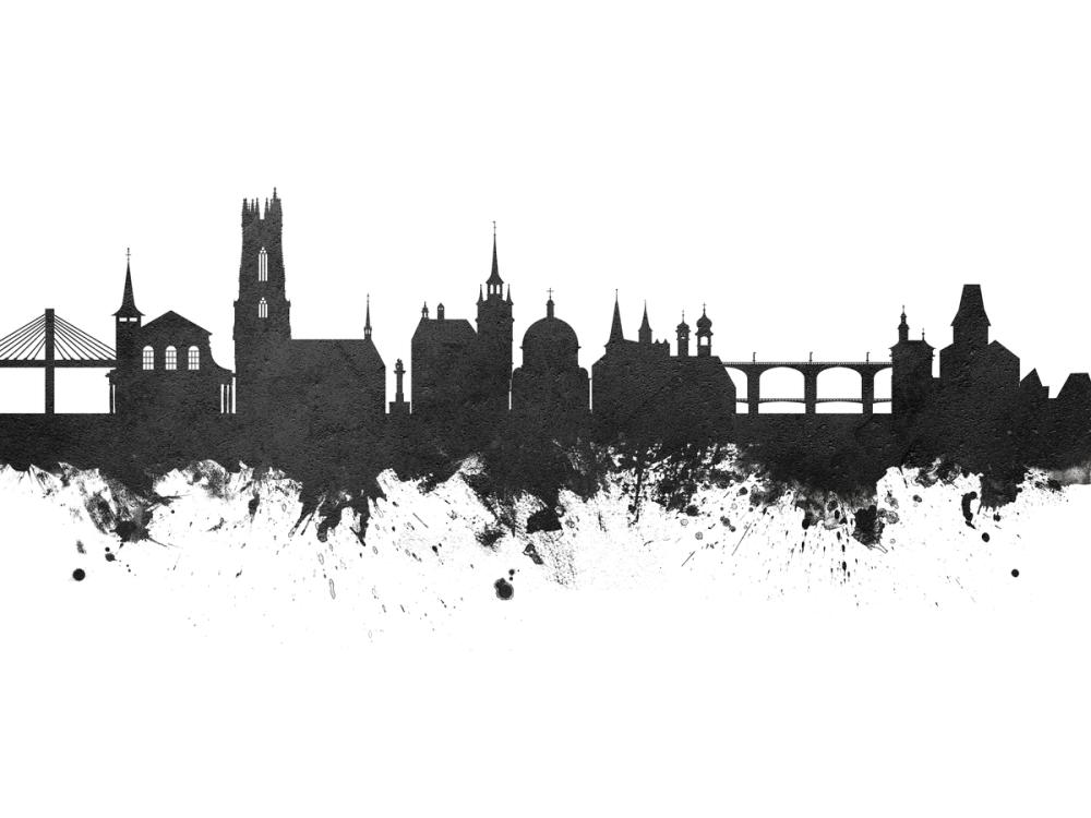 Fribourg Switzerland Skyline Black & White