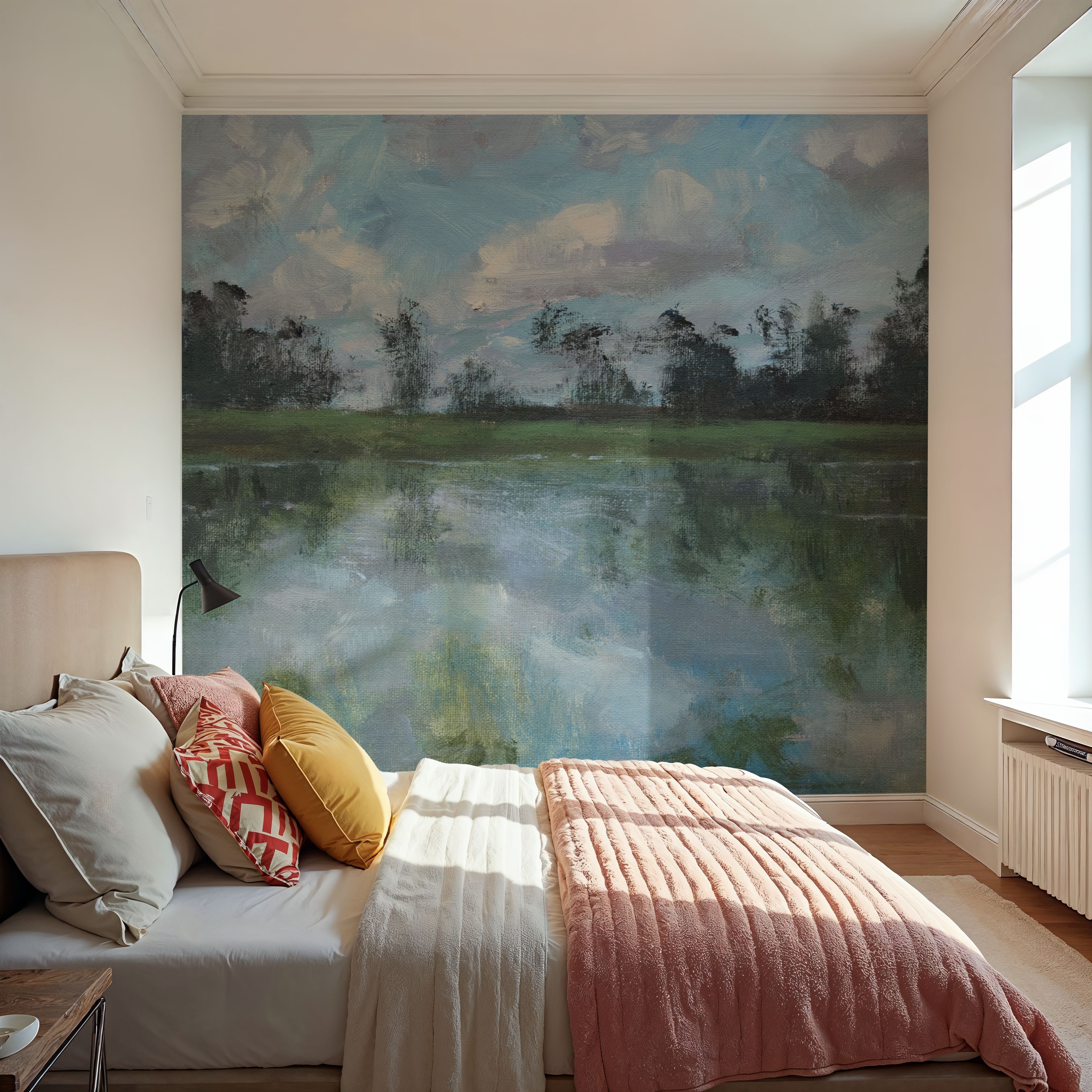 Wall Mural - Reflections on the River - Rural Landscapes mural wallpaper - Bedroom - Wallism US - Premium, Textured or Peel & Stick