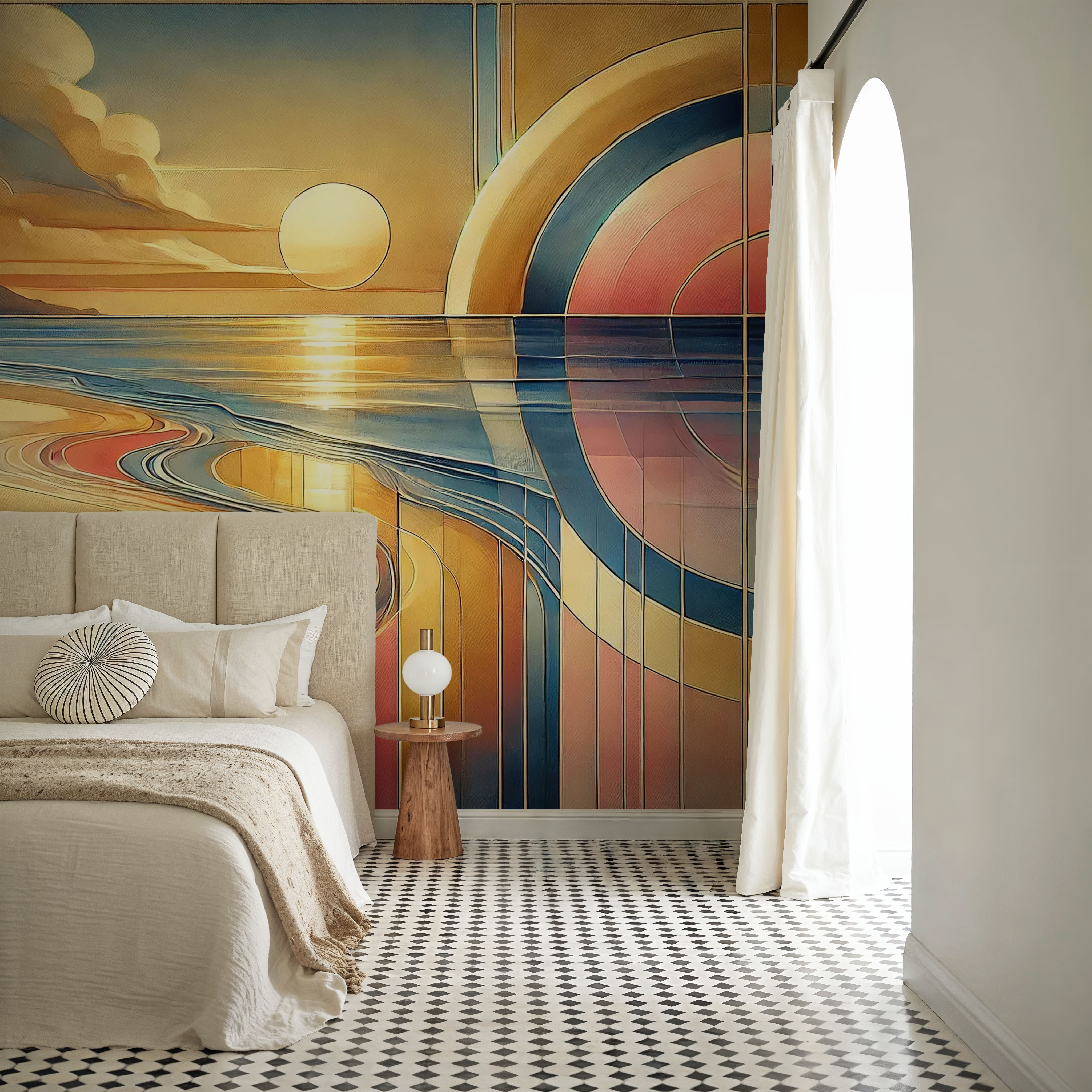 Sundown Serenity Scene in Art Deco