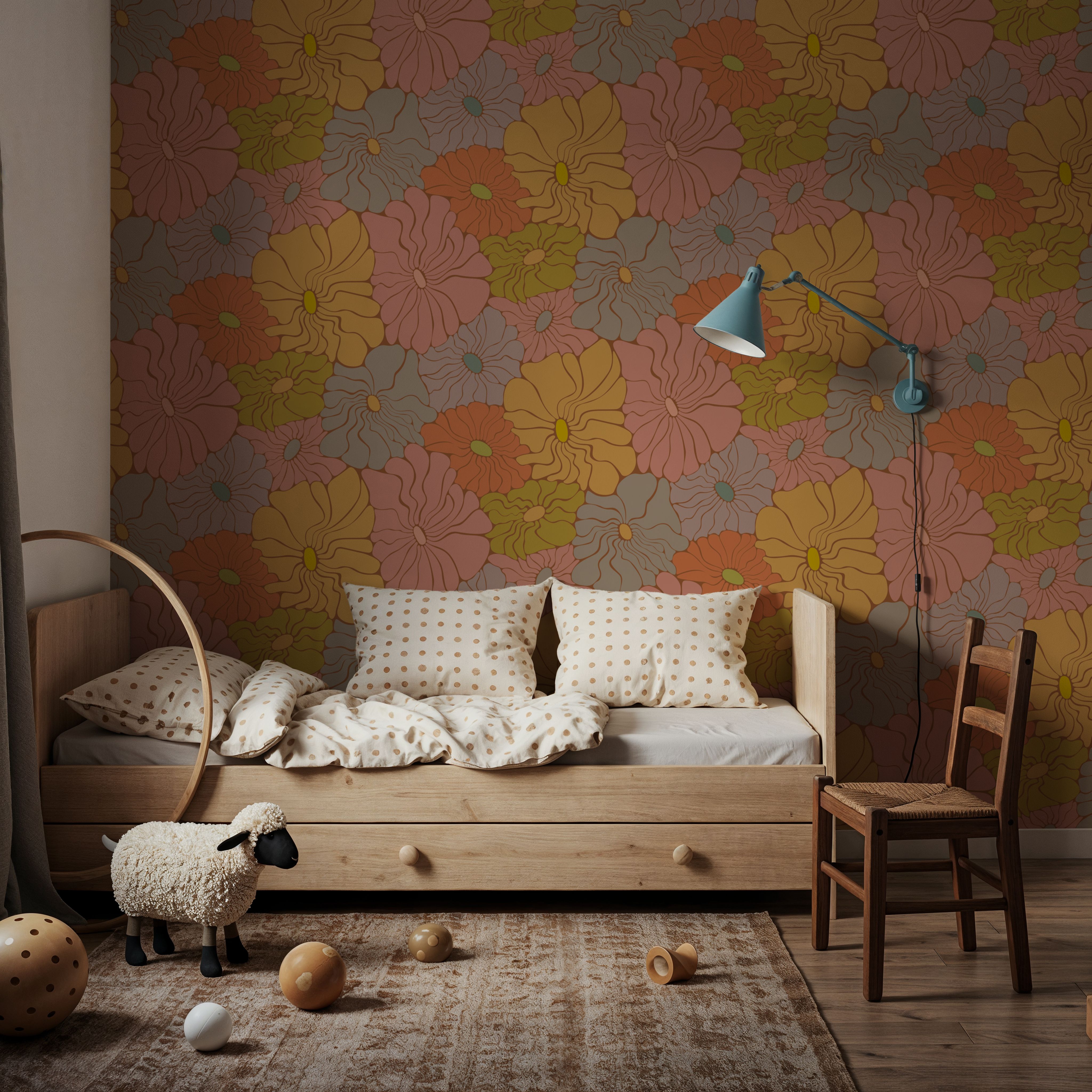 Cool Fluid Flowers, Muted, Wallpaper