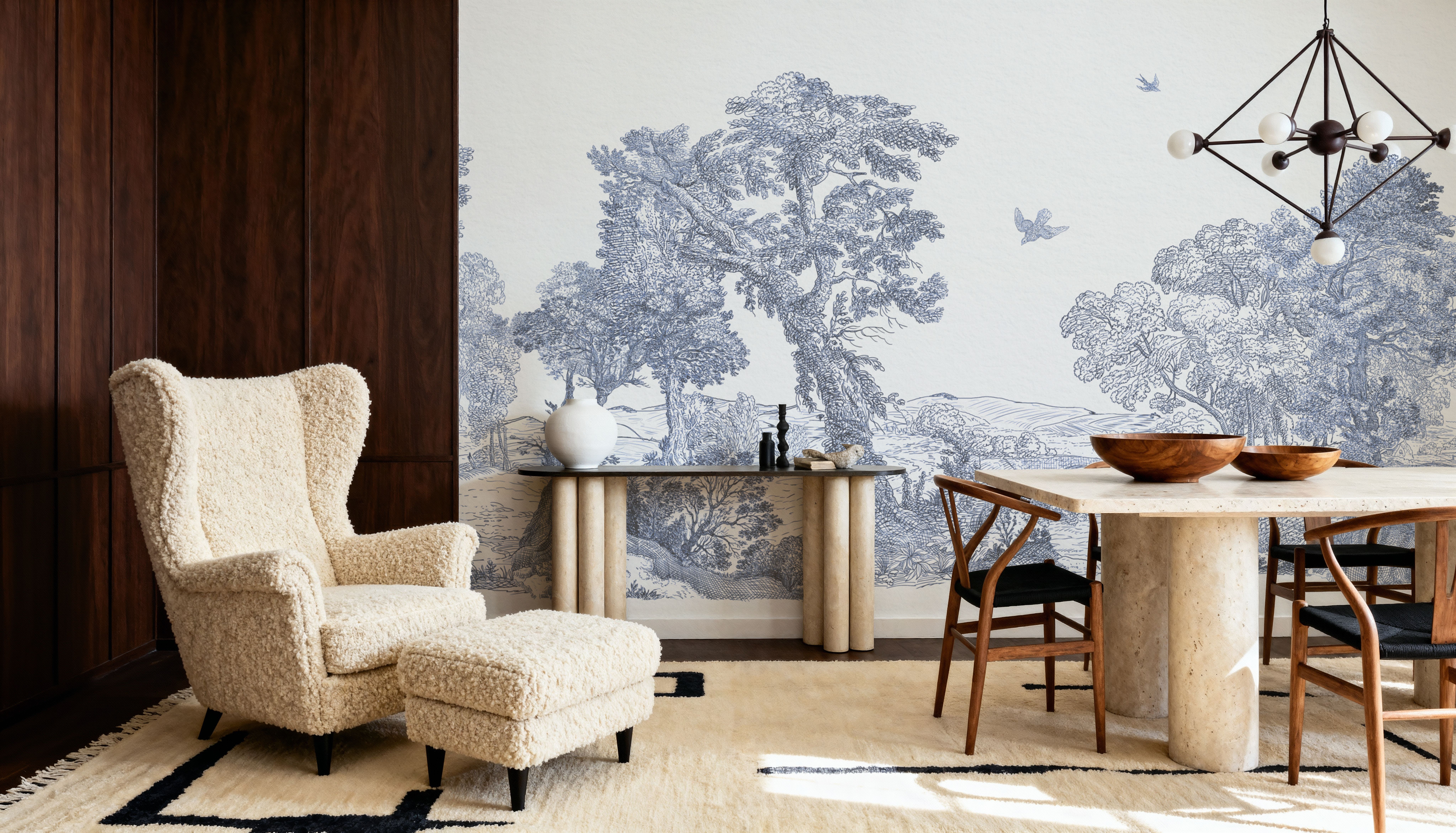 French Landscape, Dusty Blue, Wallpaper