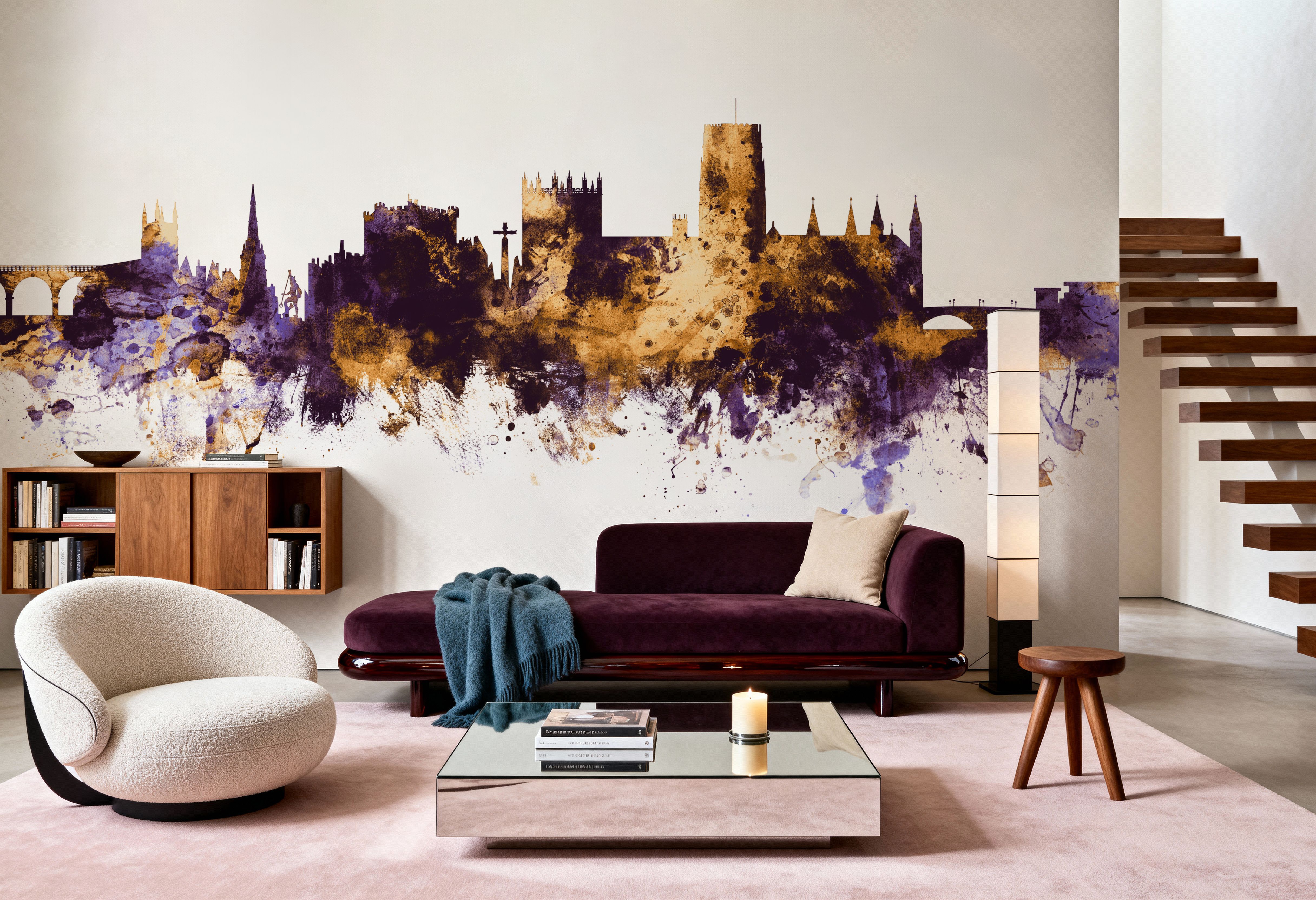 Durham England Skyline Purple & Gold, Wallpaper
