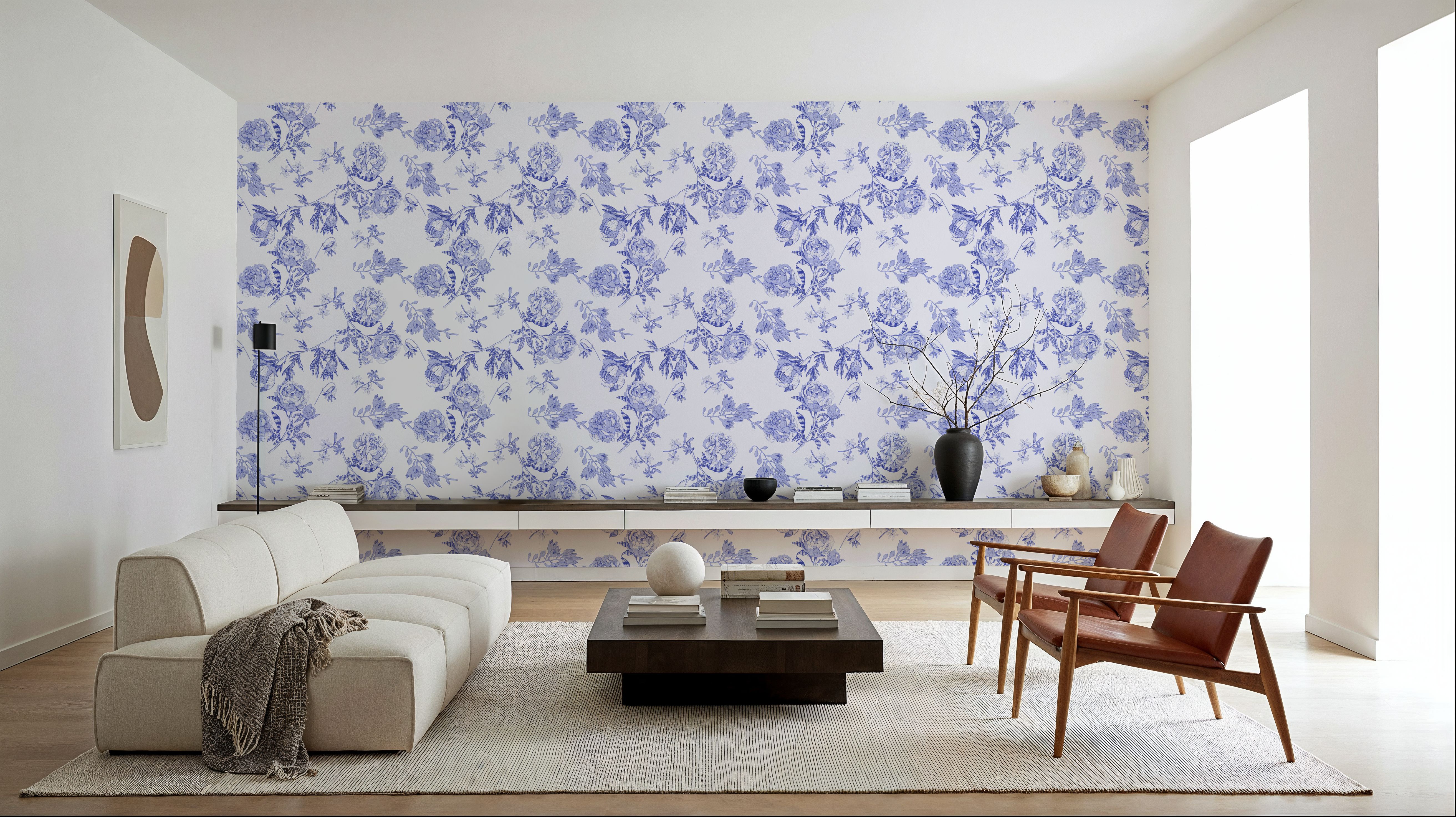 Peony Passion, Blue on White