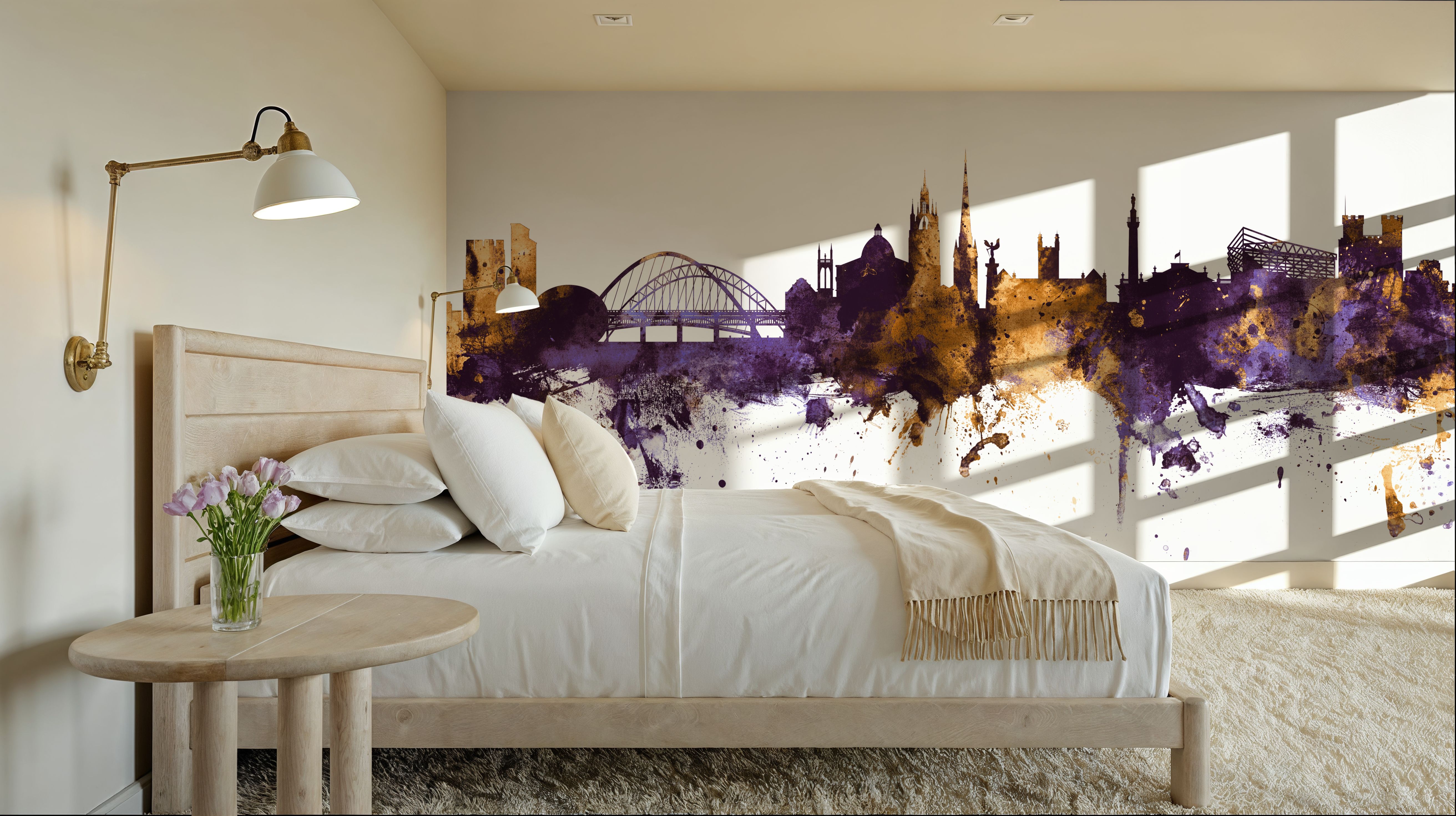 Newcastle England Skyline Purple & Gold, Behang
