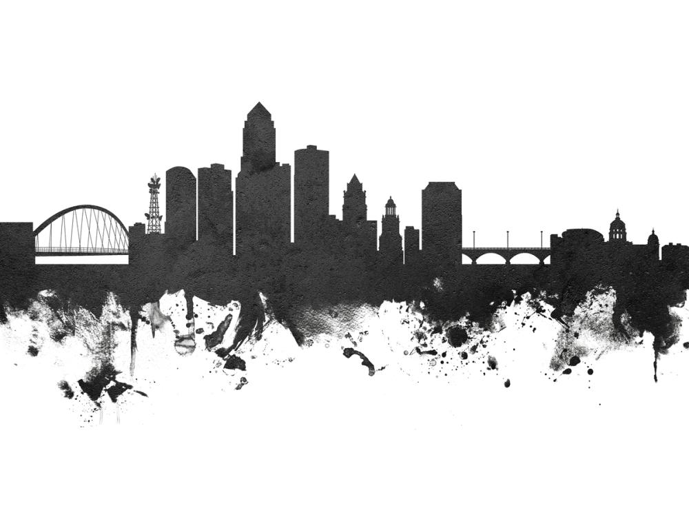 Des Moines Iowa Skyline Black & White