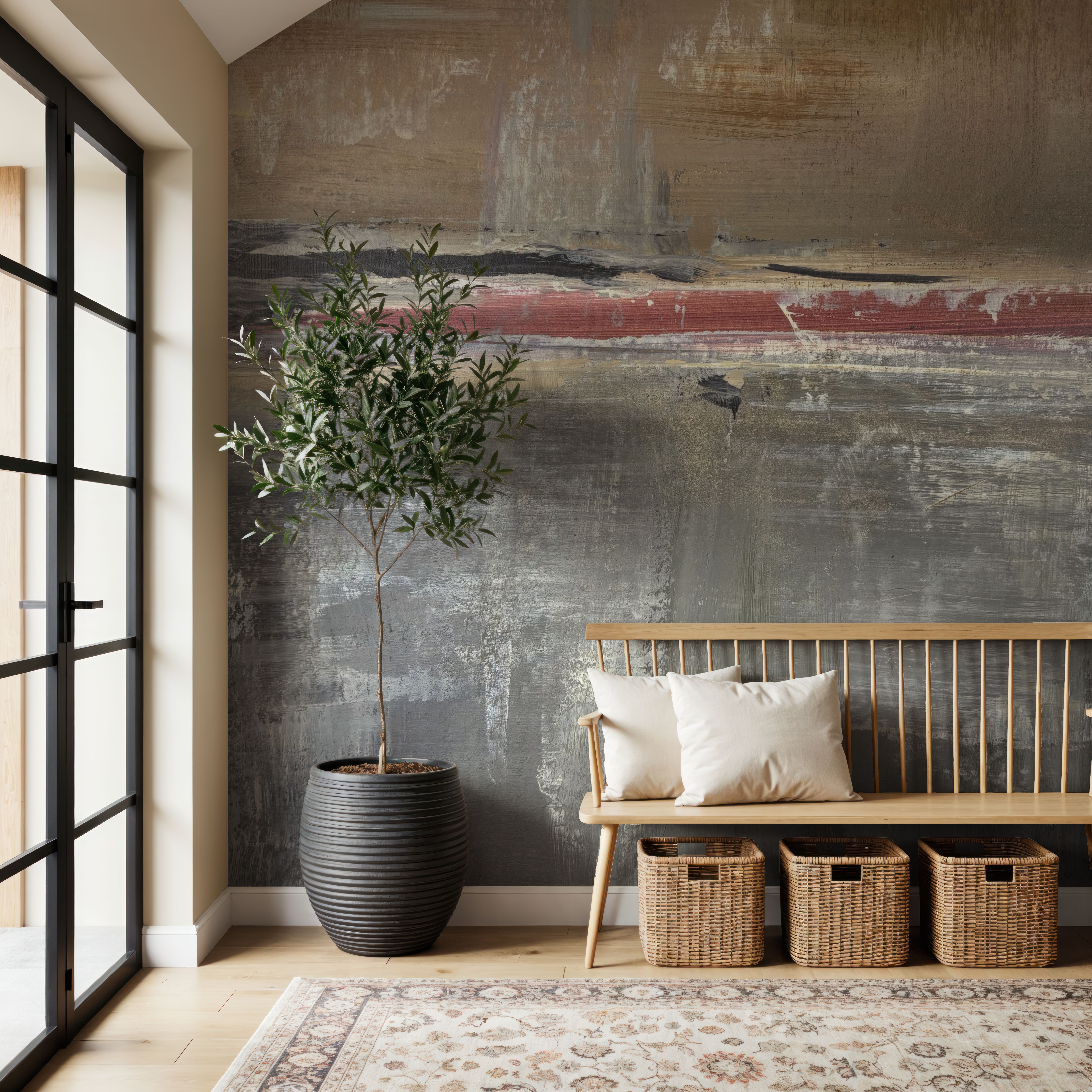 Wall Mural - Rustic Abstract - Abstract Landscapes mural wallpaper - Gray - Living room - Wallism US - Premium, Textured or Peel & Stick