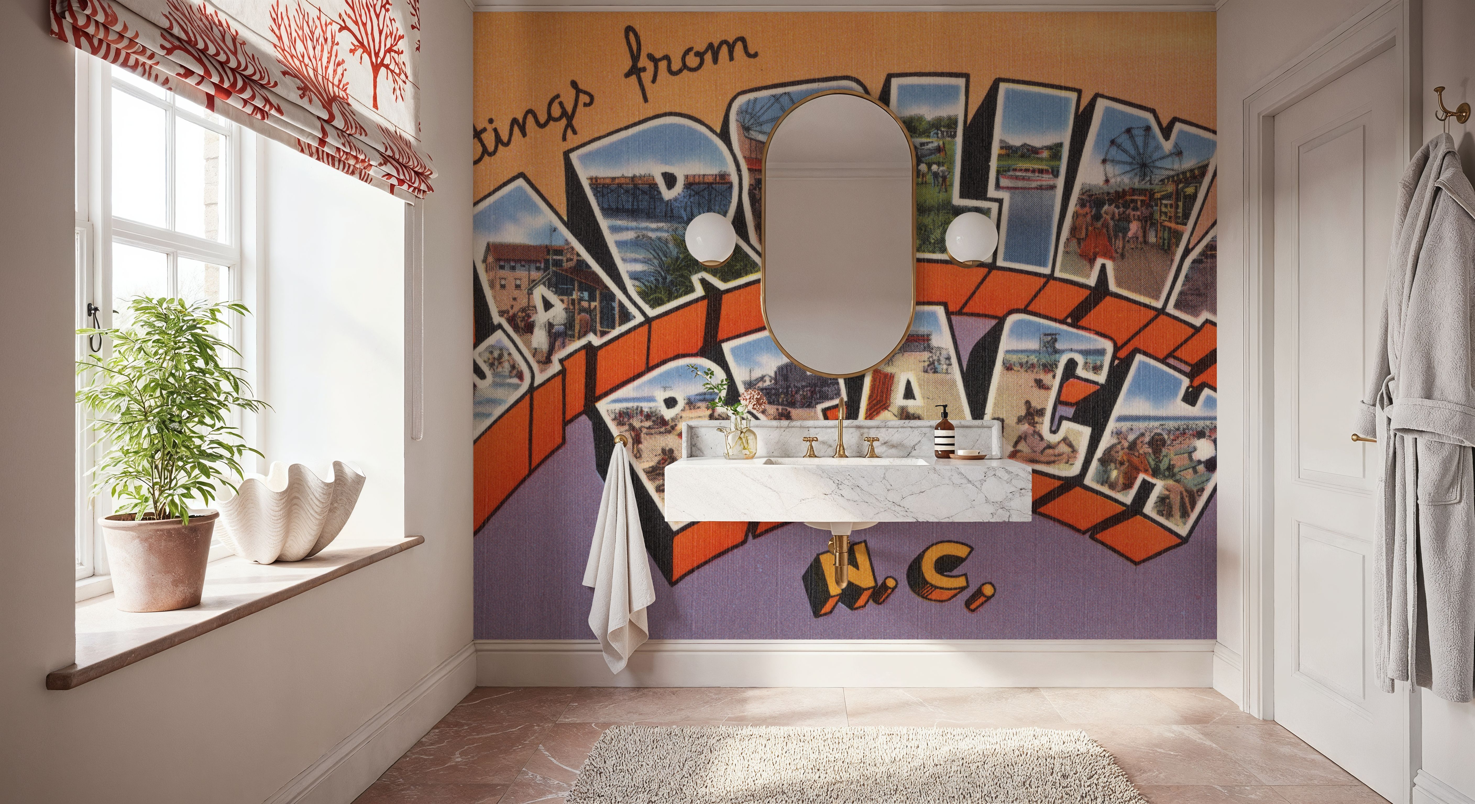 Greetings from Carolina Beach - Screenprint Postcard, Wallpaper