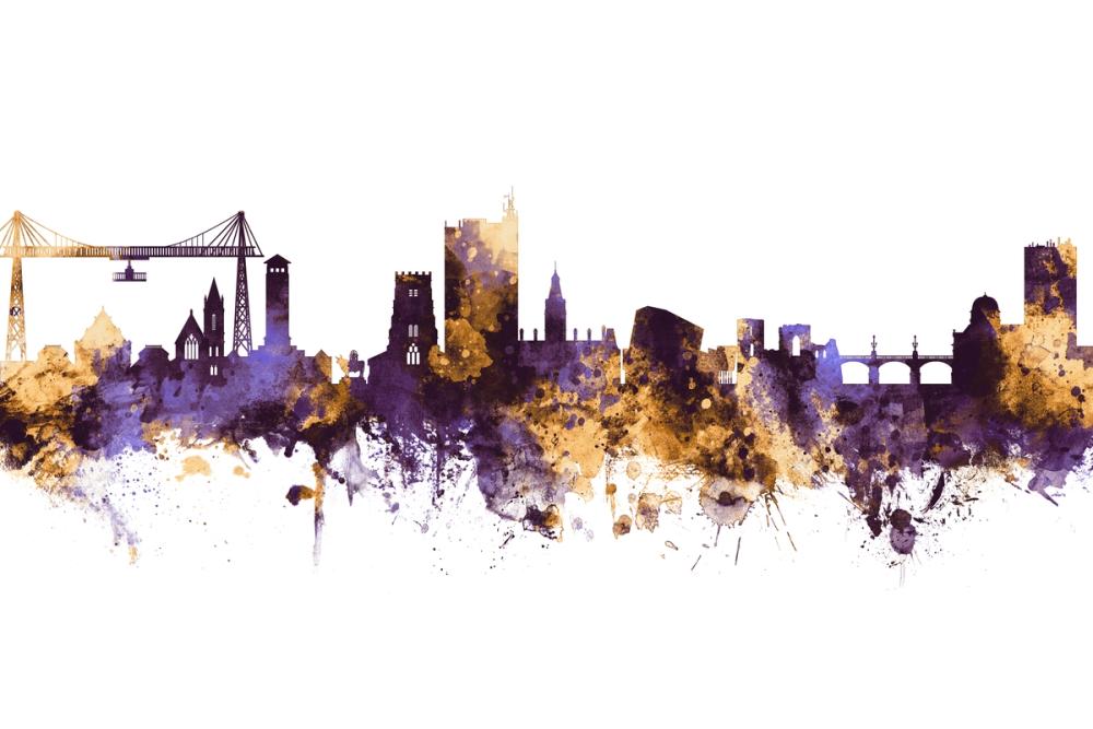 Newport Wales Skyline Purple & Gold