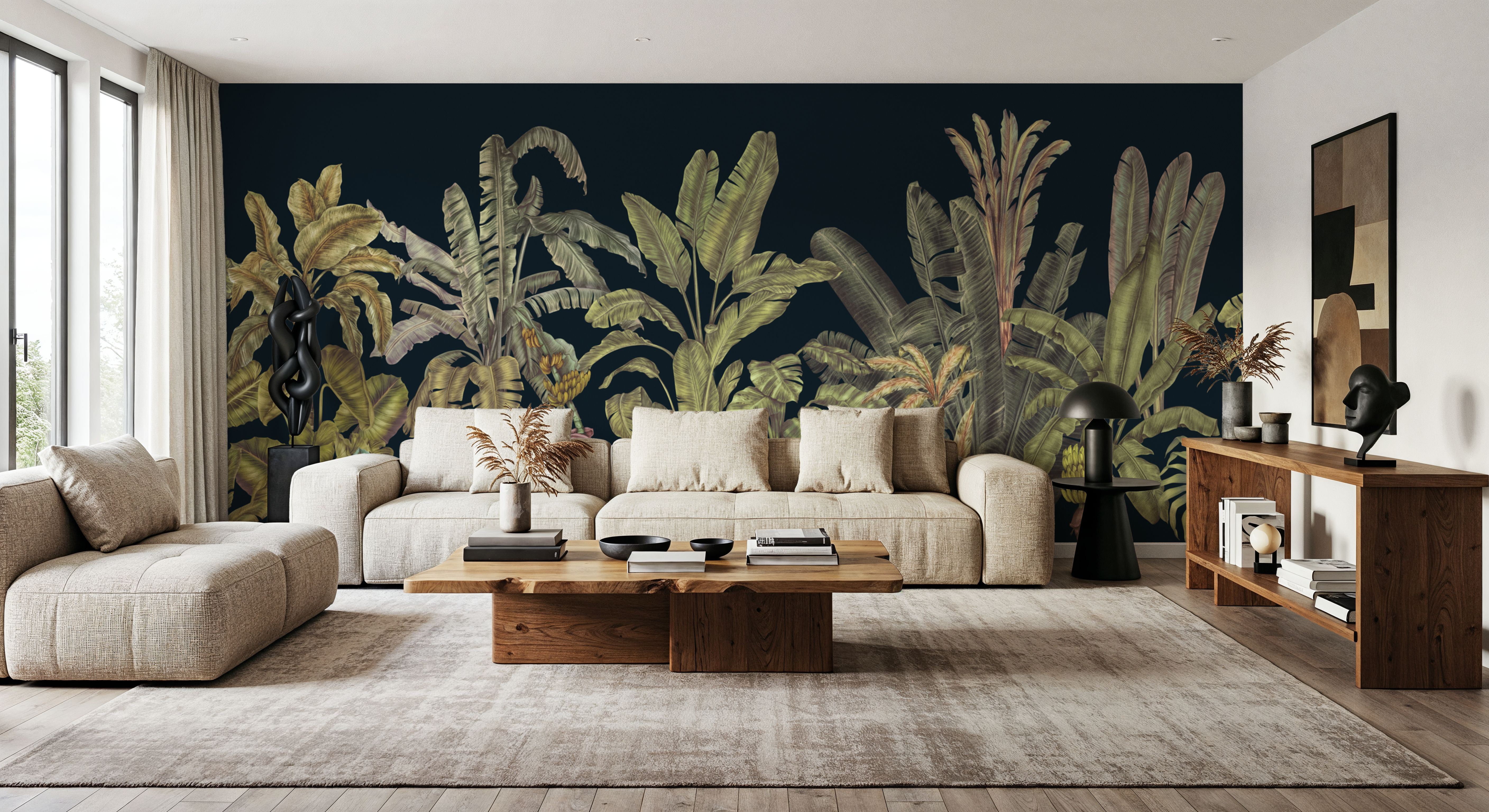 Madagascar Foliage, Darkest Green, Wallpaper