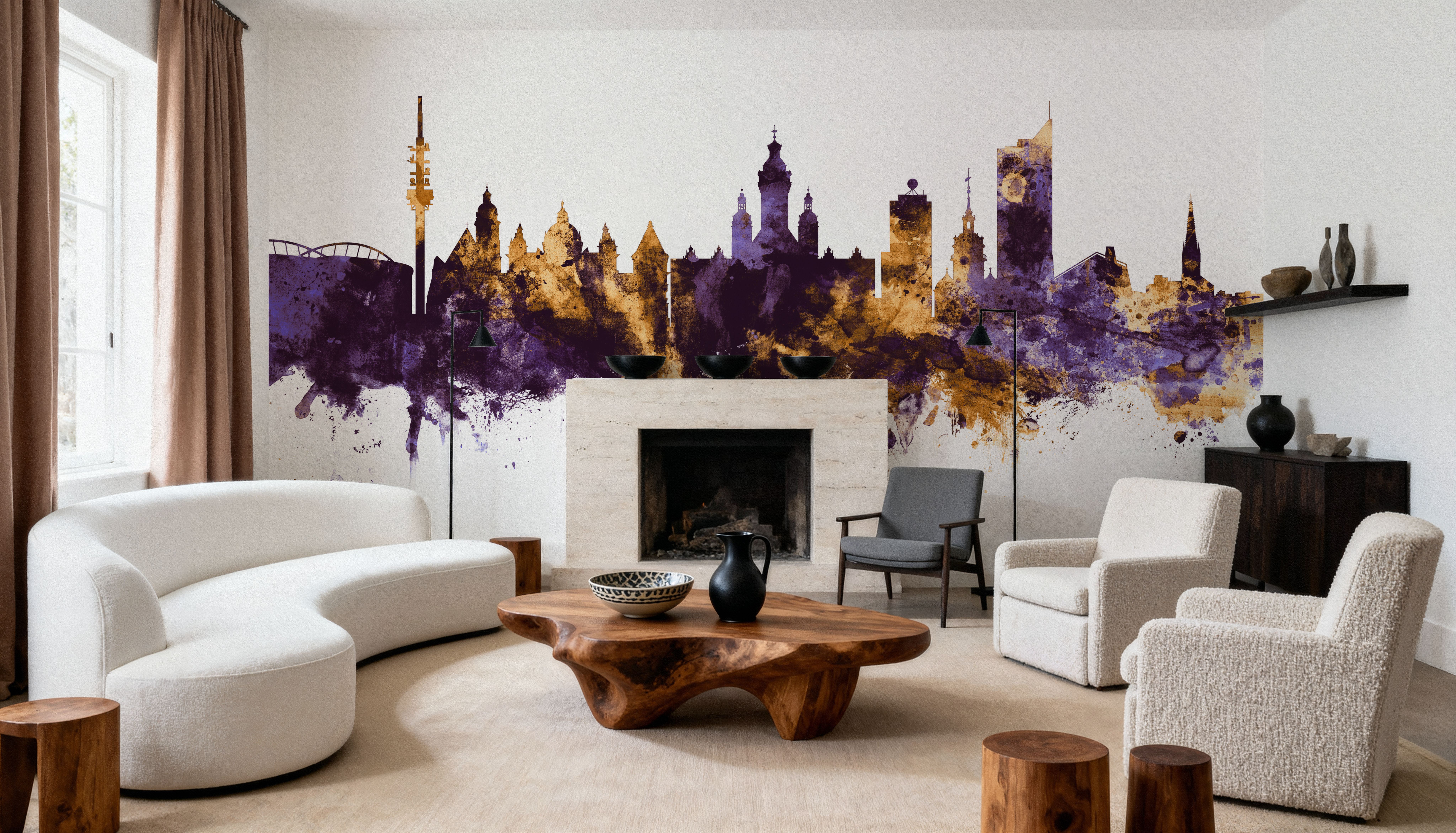 Leipzig Germany Skyline Purple & Gold