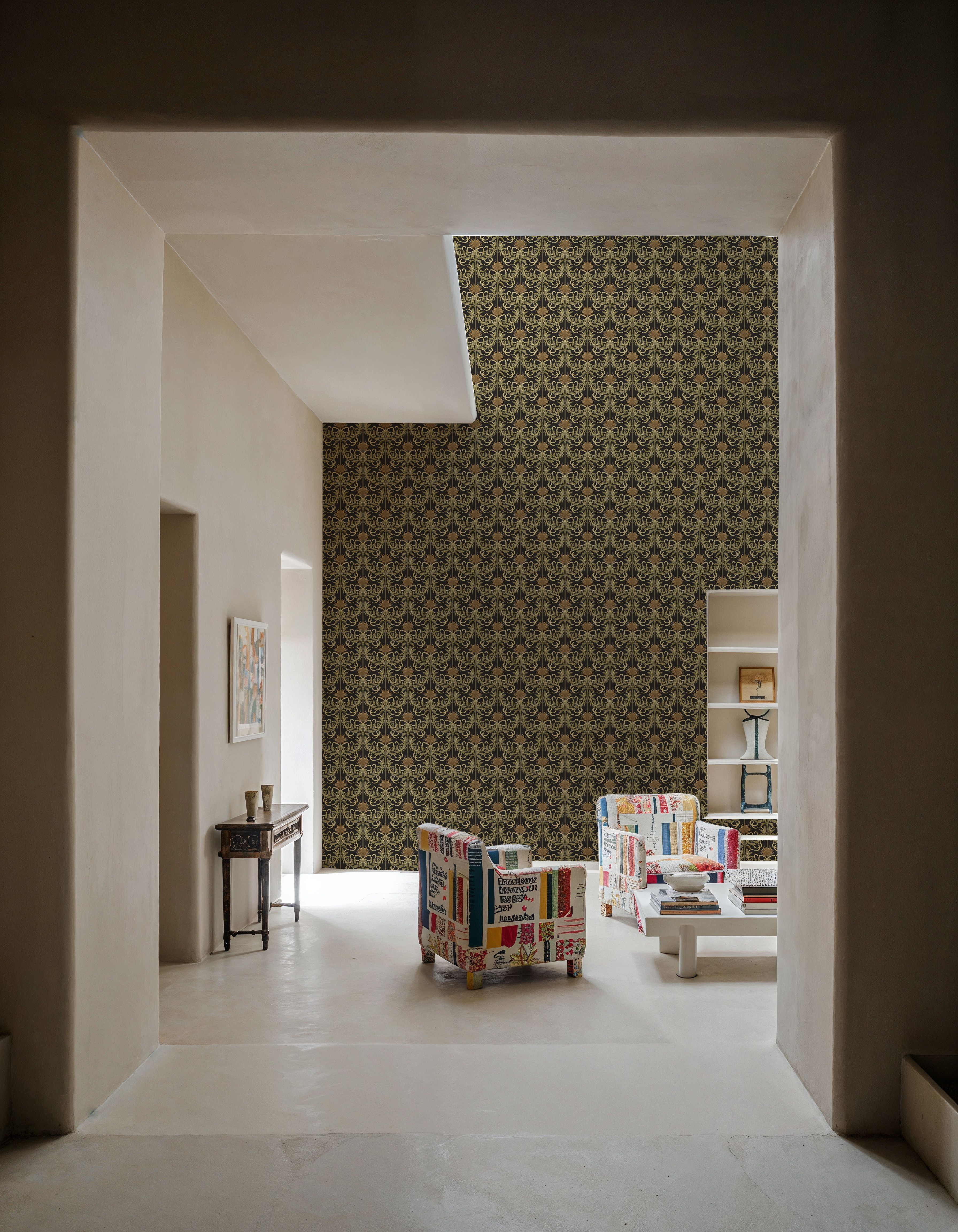 Floral Damask & Bows, Beige