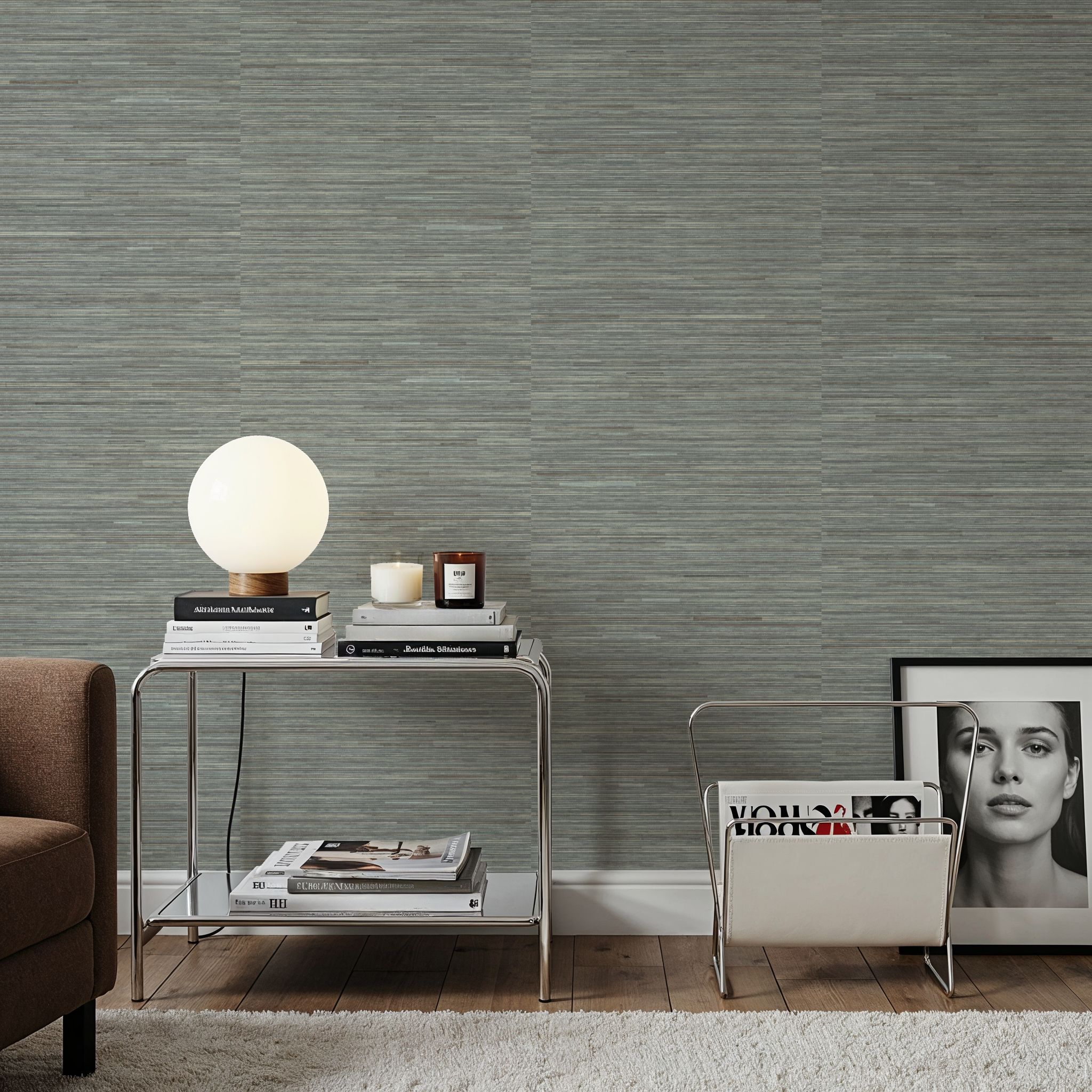 Faux Grasscloth with Visible Seams, Stone Grey