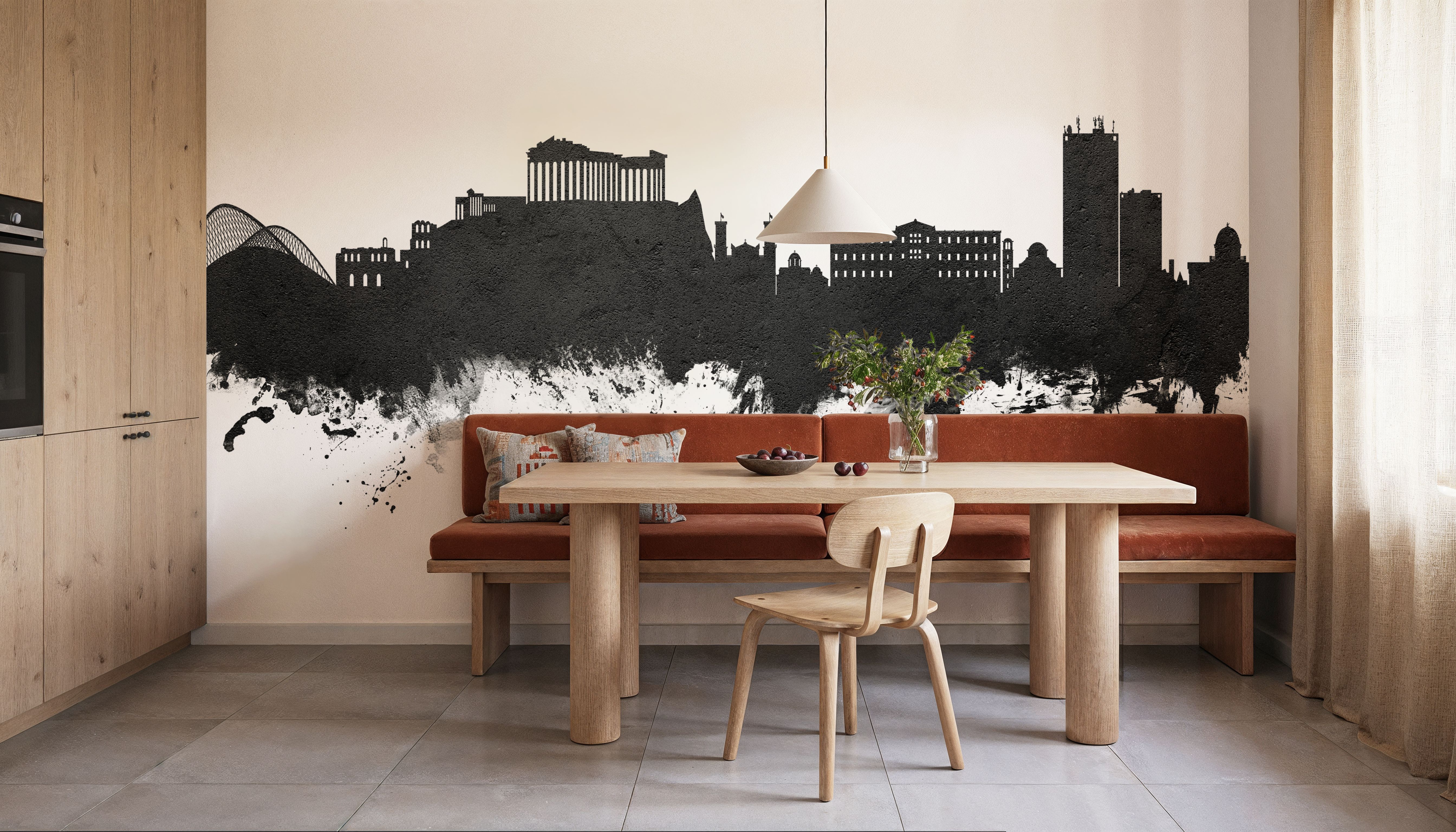 Athens Greece Skyline Black & White, Wallpaper