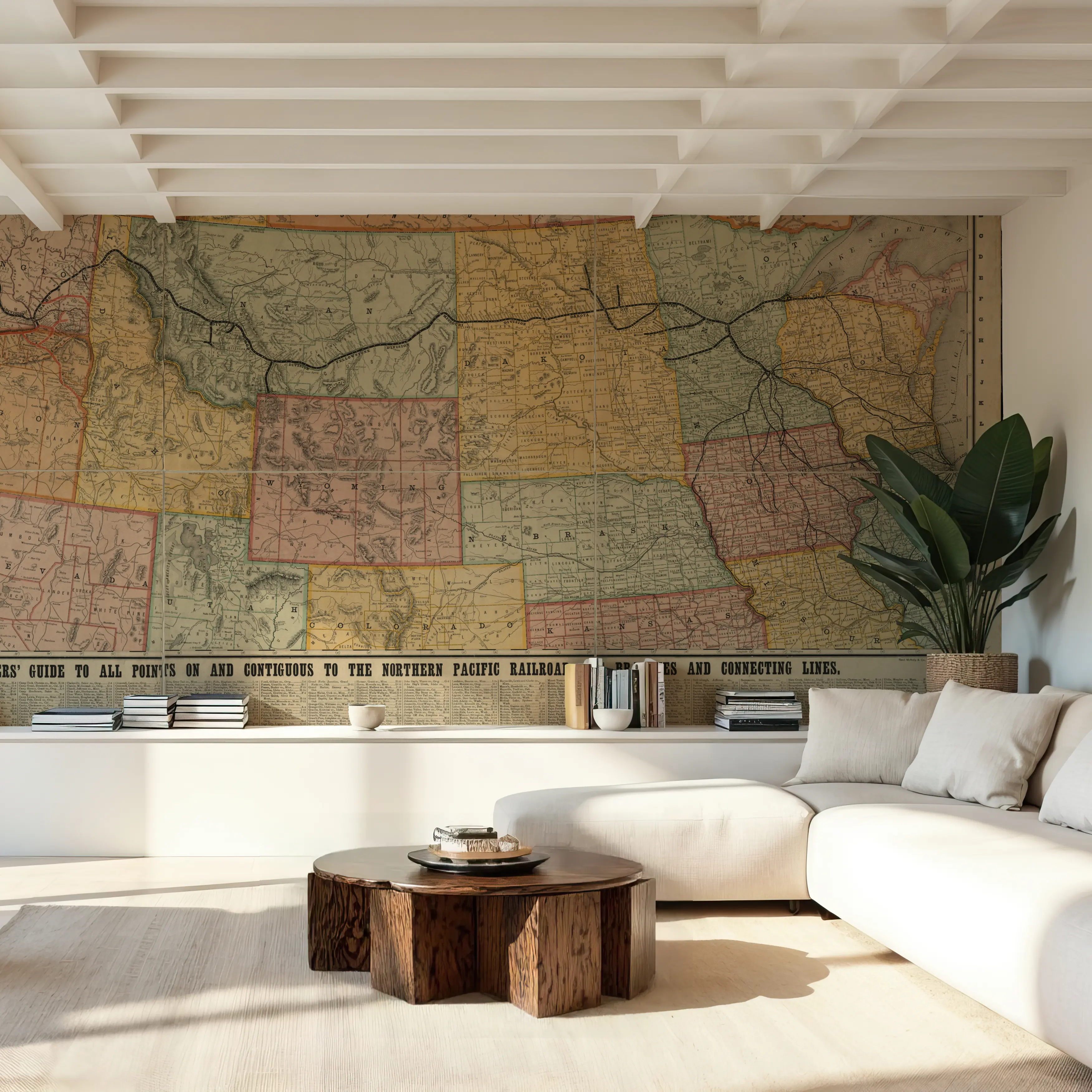 Papier Peint Panoramique - Northern Pacific Railroad - Ville Pays - Jaune - Salle à manger - Wallism Belgique - Encollage au mur ou Autocollant