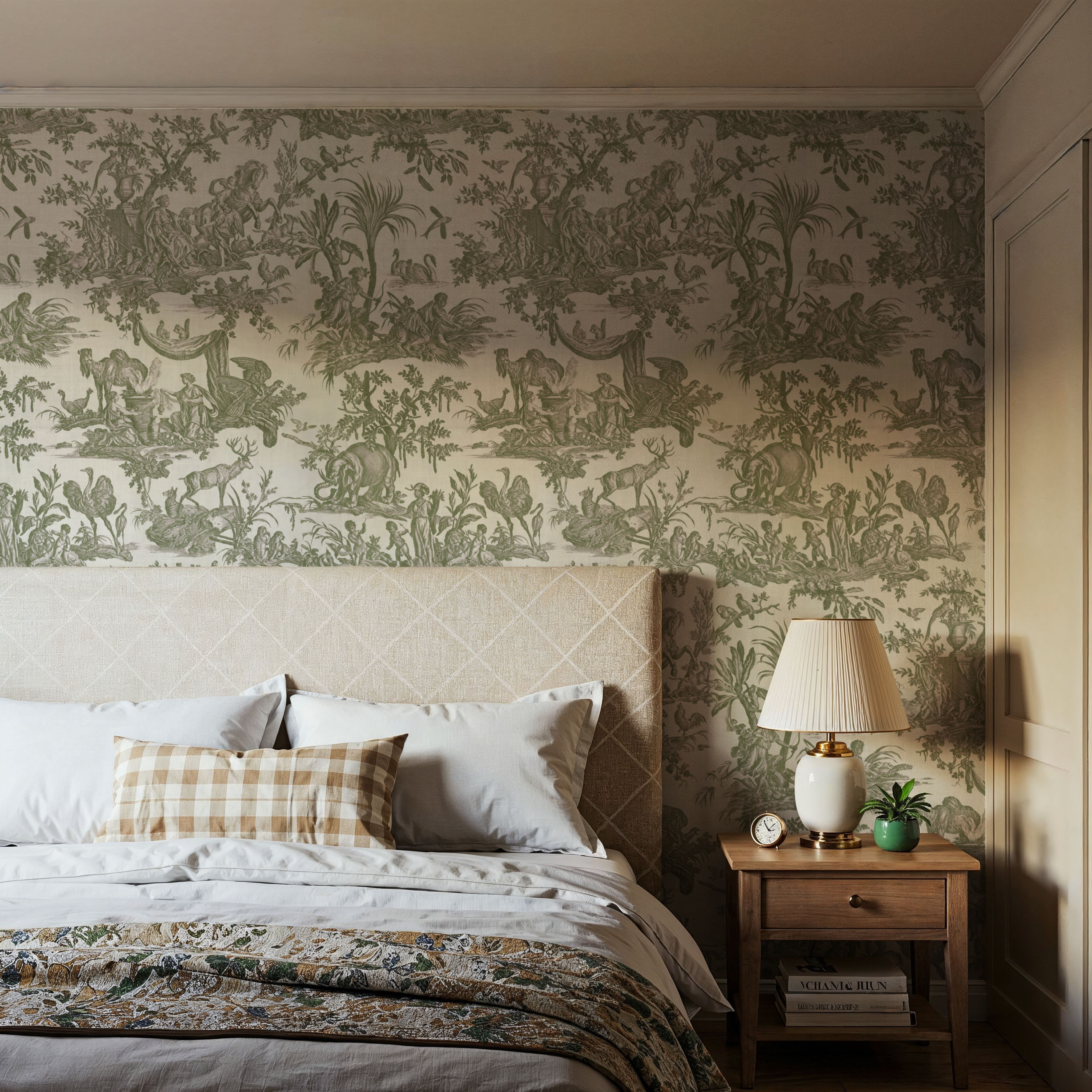 Patinated Linen Toile de Jouy, Olive