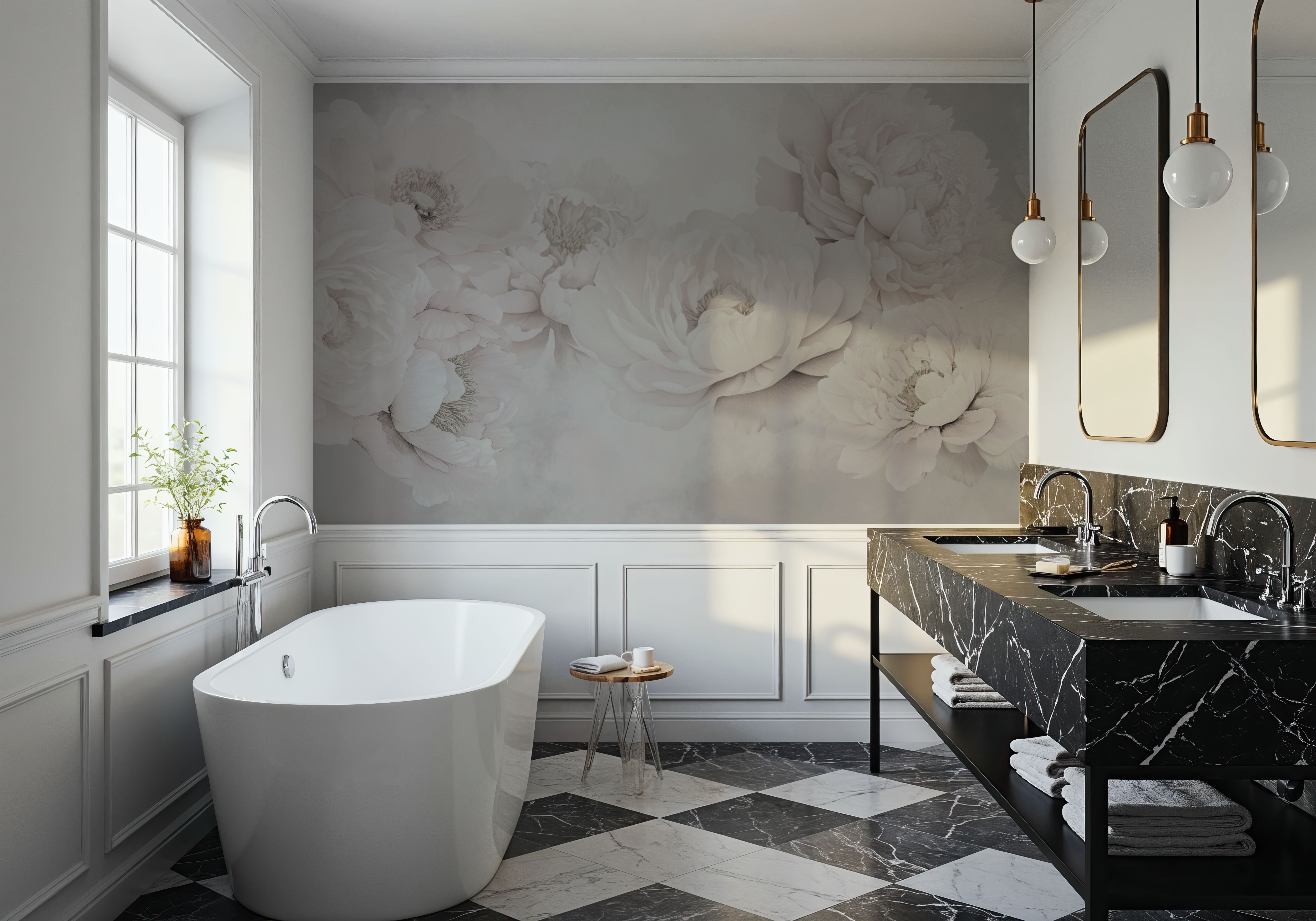 Transcendent Peony, Greyish Pink, Wallpaper