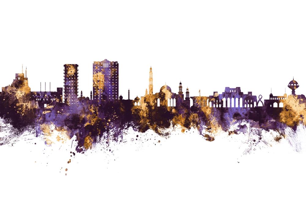 Muscat Oman Skyline Purple & Gold