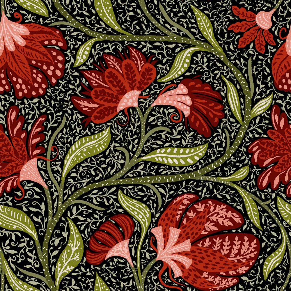 Indial Floral, Vermilion on Midnight