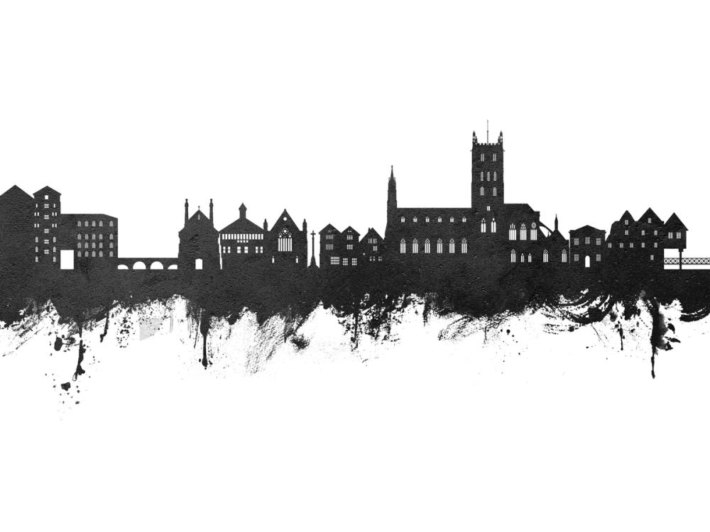Tewkesbury England Skyline Blck & White