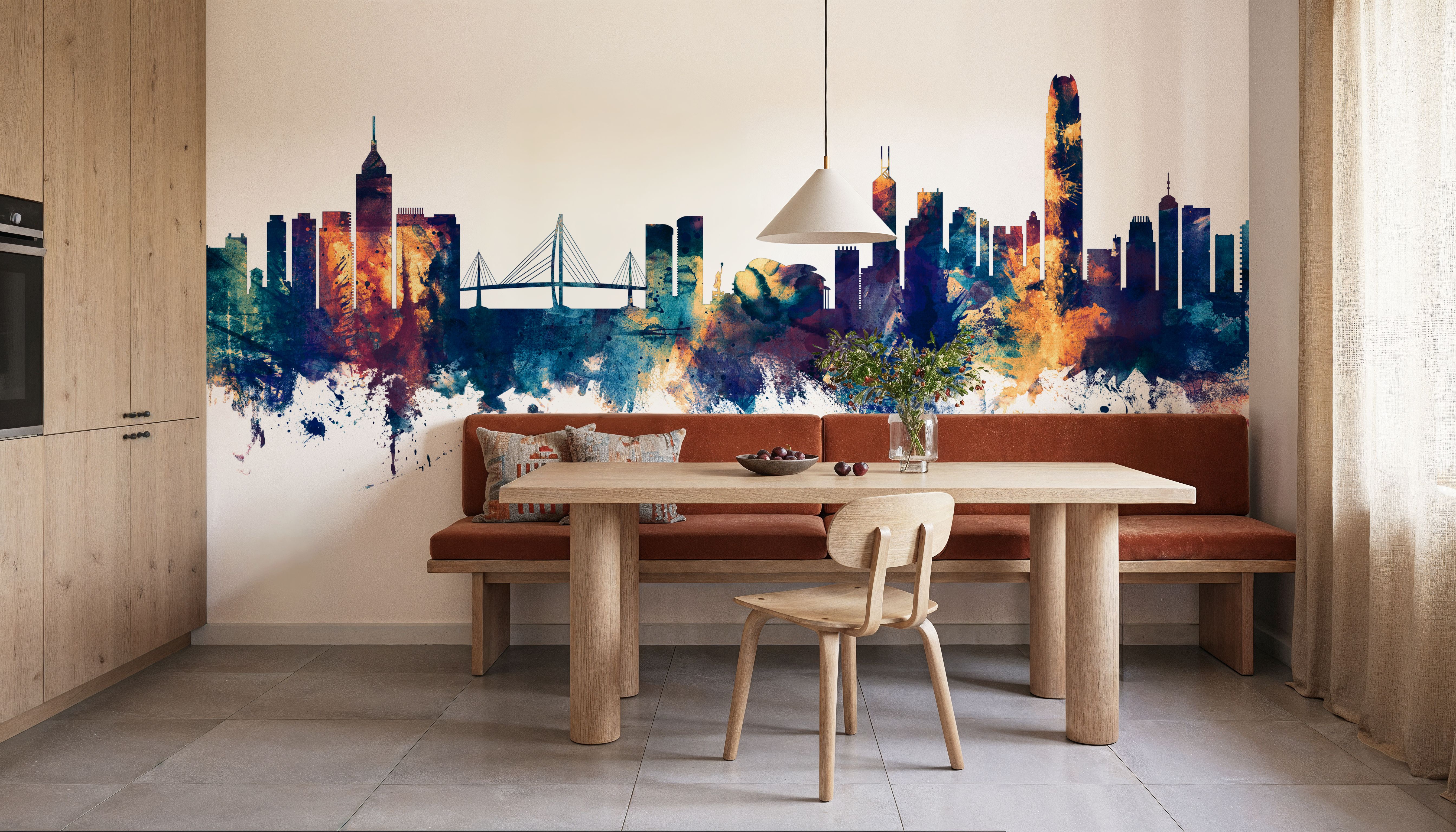 Hong Kong Skyline Blue & Bronze