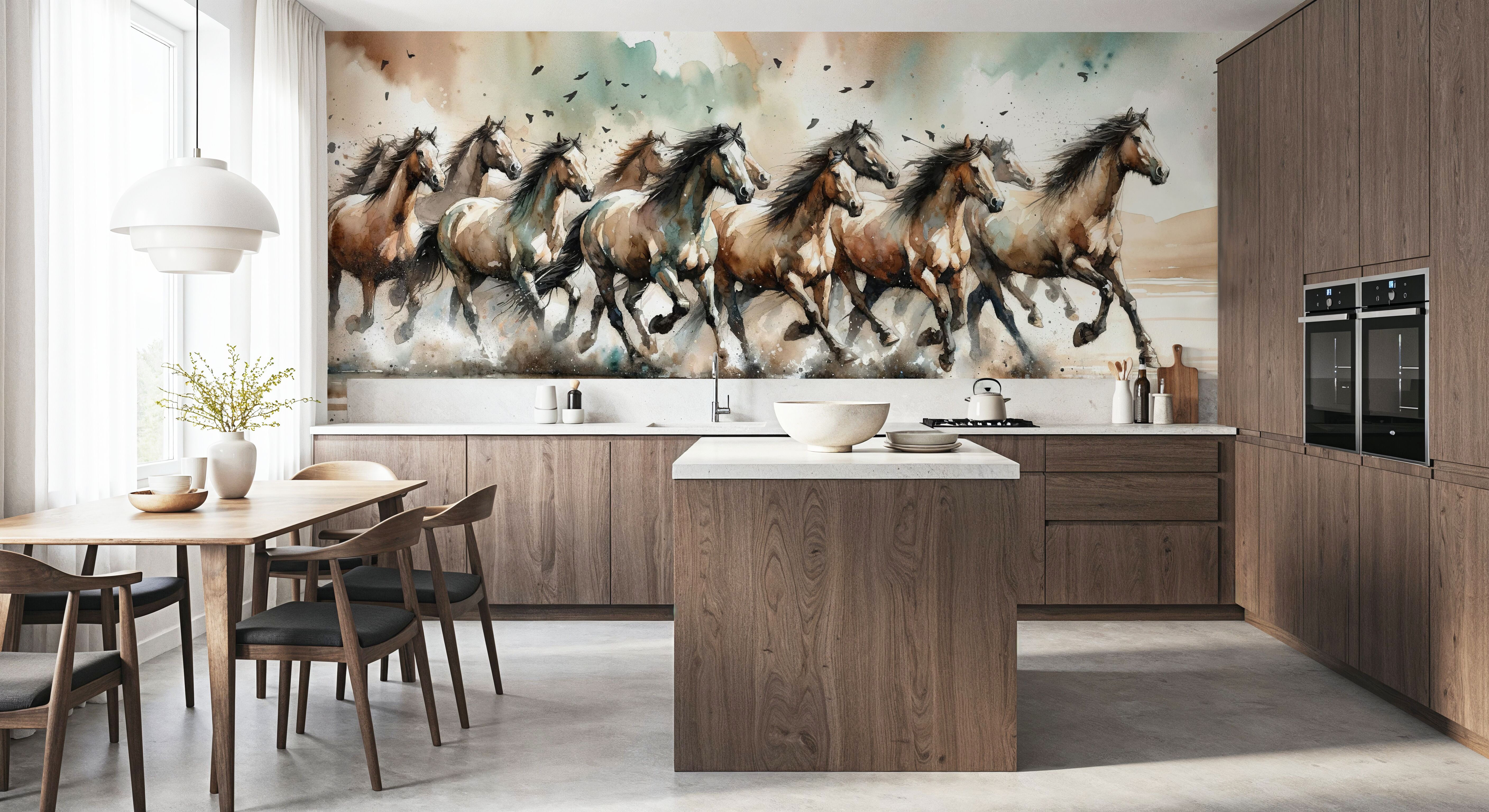 Horses Galloping Watercolor, Wallpaper