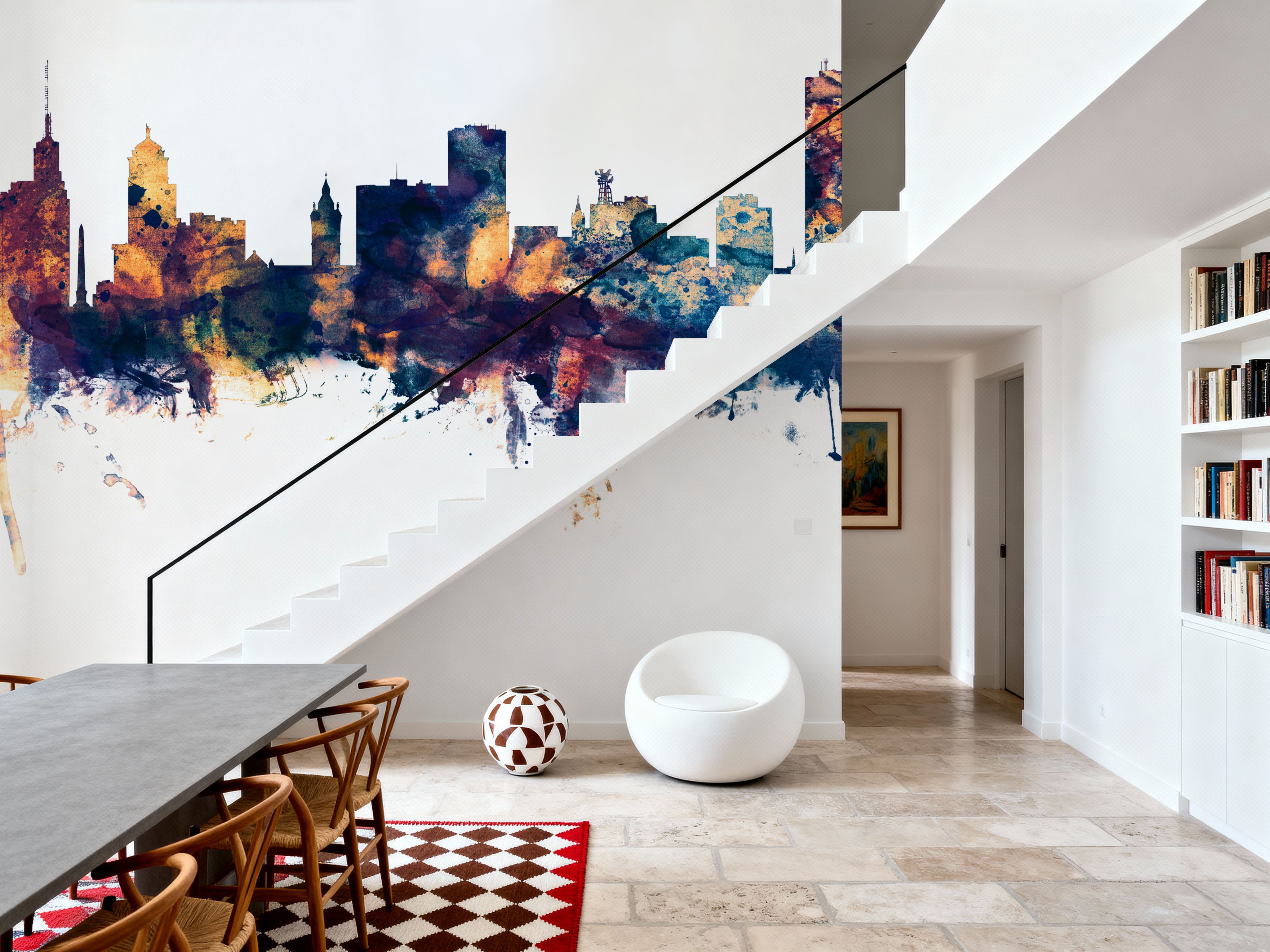 Buffalo New York Skyline Blue & Bronze, Behang